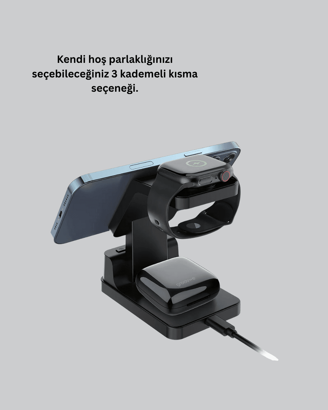 Dijital Saatli Kablosuz Şarj İstasyonu – 3’ü 1 Arada Apple Uyumlu Hızlı Şarj ve LED Ekran 6