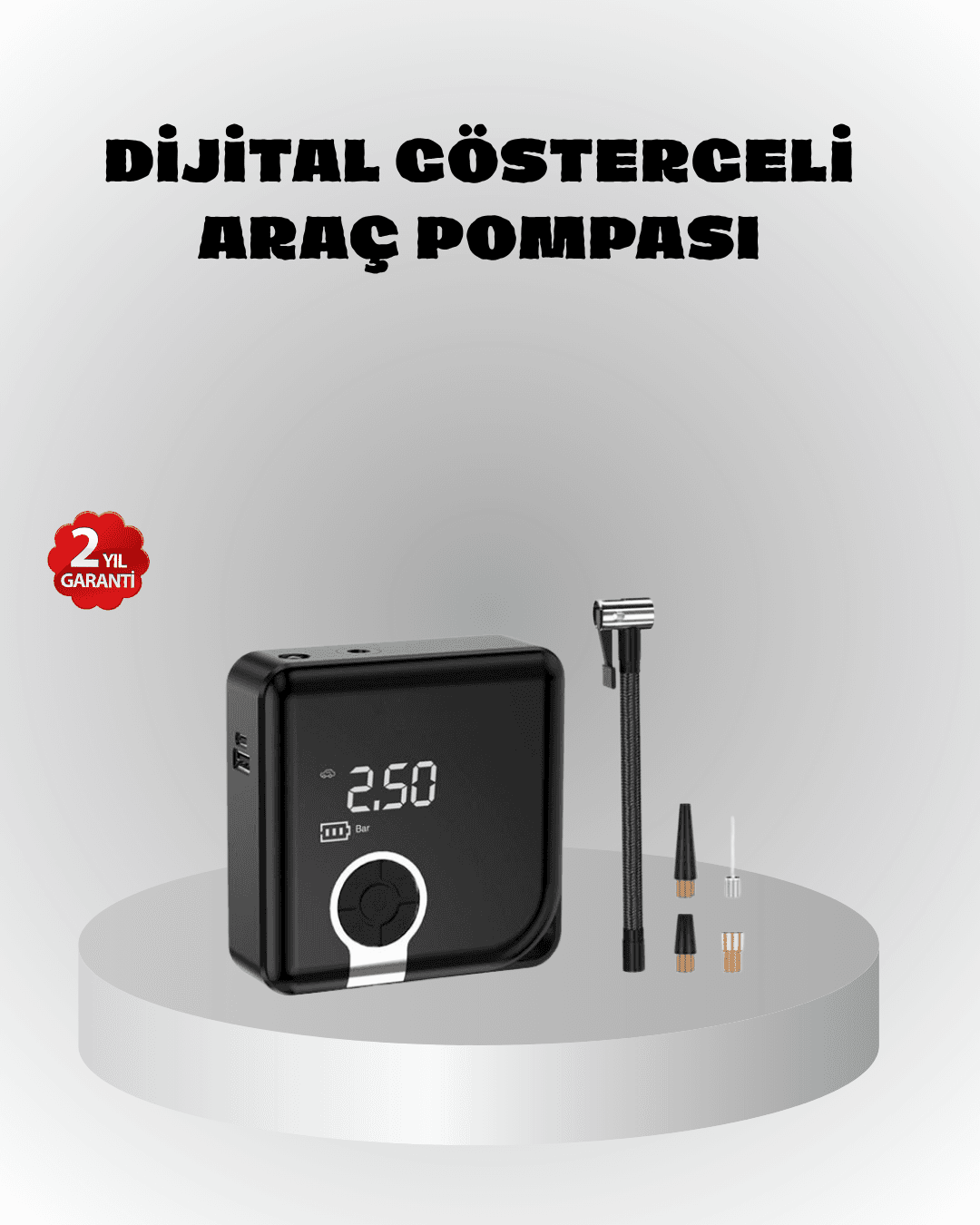 Dijital Ekranlı Şarjlı Hava Kompresörü 150 PSI Güçlü Motorlu