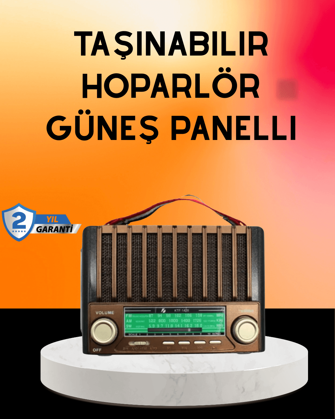 Solar Şarjlı Taşınabilir Radyo Bluetooth Hoparlör USB SD Destekli