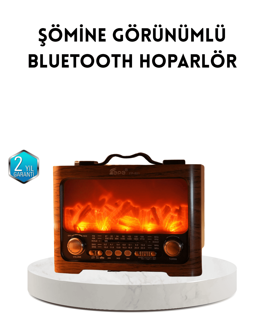 Şömine Efektli Solar Hoparlör Bluetooth 5.3 Radyo AUX USB TF Destekli