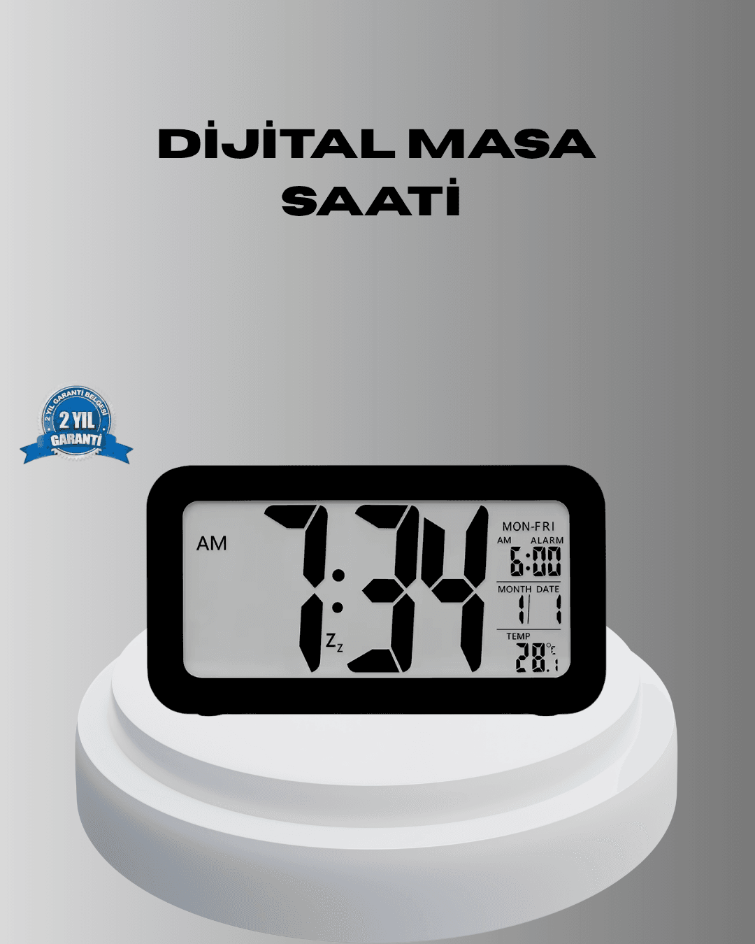 Dijital Masa Saati Sensörlü Aydınlatmalı Alarm ve Sıcaklık Ölçerli