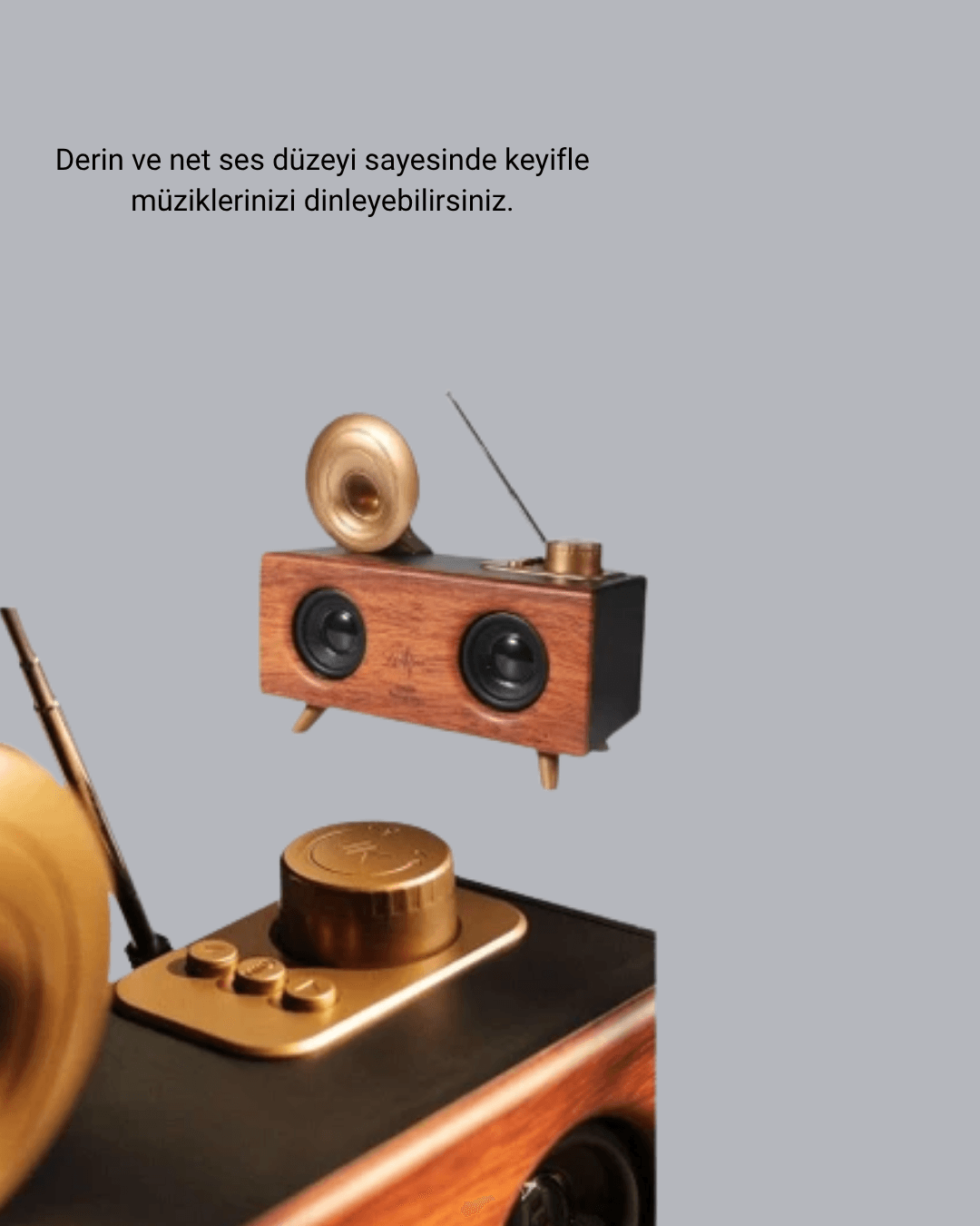 Çift Hoparlörlü Retro Bluetooth Speaker 1800mAh Bataryalı AUX USB SD Kartlı 3