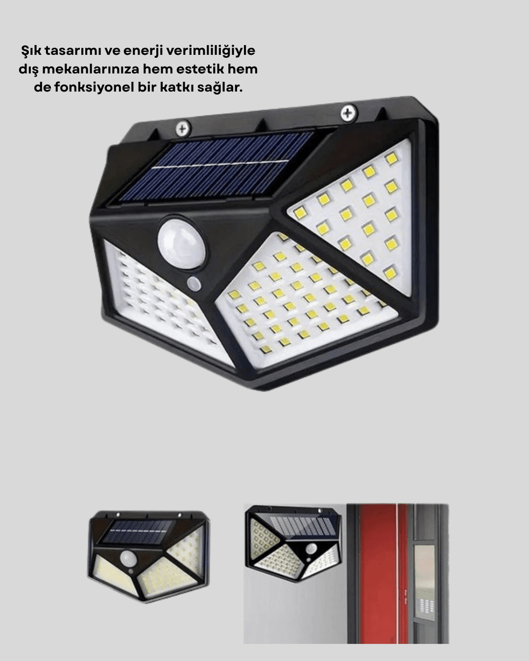 100 LED Solar Lamba Hareket Algılamalı Bahçe Duvar Dış Mekan Aydınlatma 3
