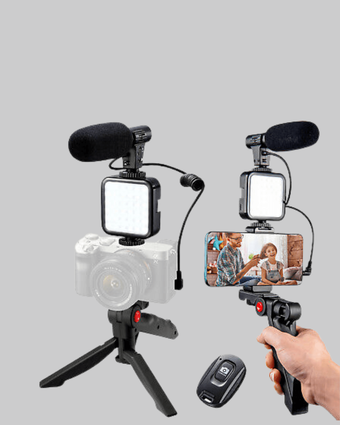 Profesyonel Vlog Çekim Kiti LED Işıklı Tripod Mikrofonlu Telefon Seti 3