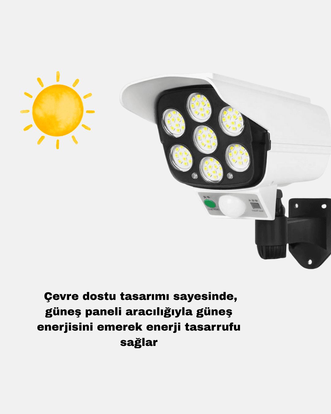 Güneş Paneliyle Şarj Olan Hareket Sensörlü Dış Mekan Güvenlik Lambası Ayarlanabilir 3