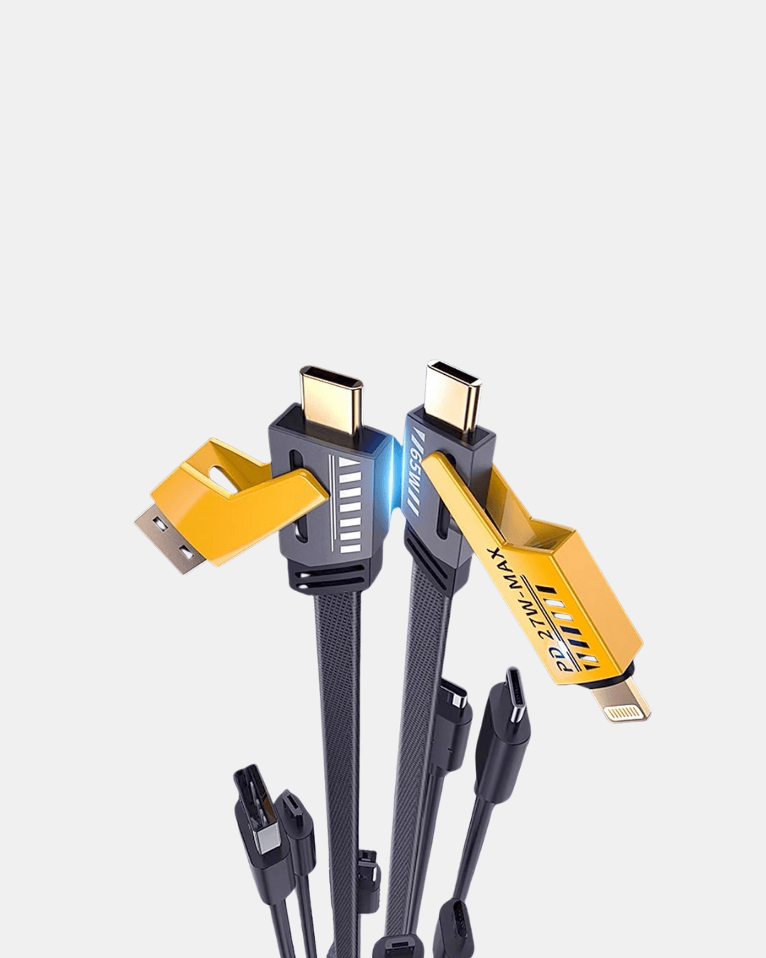 65W 4’ü 1 Arada Örgülü Hızlı Şarj Kablosu USB-C USB-A Çoklu Şarj Dayanıklı 3