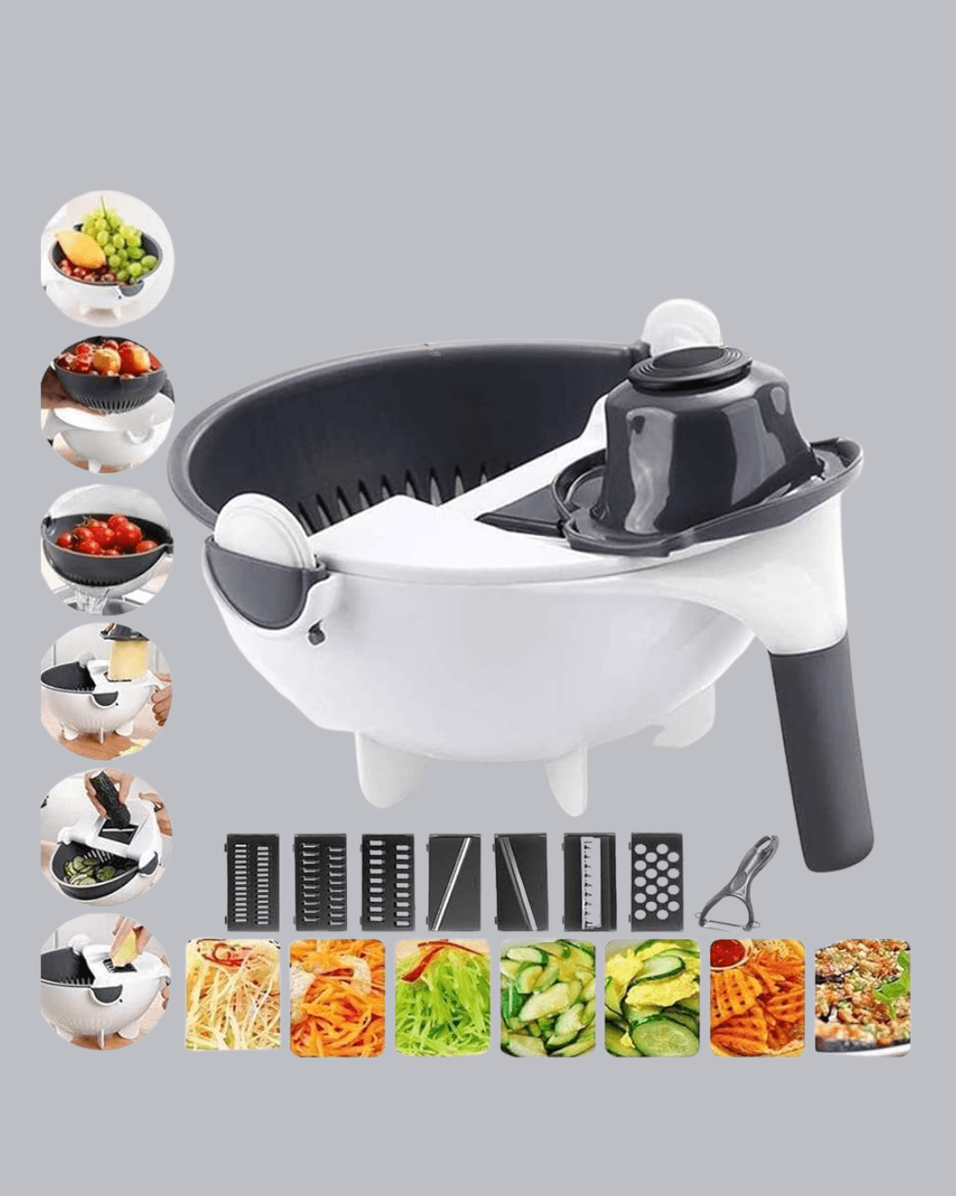 Çok Fonksiyonlu Döner Rende Süzgeç Hazneli Ergonomik Sebze Doğrayıcı 3