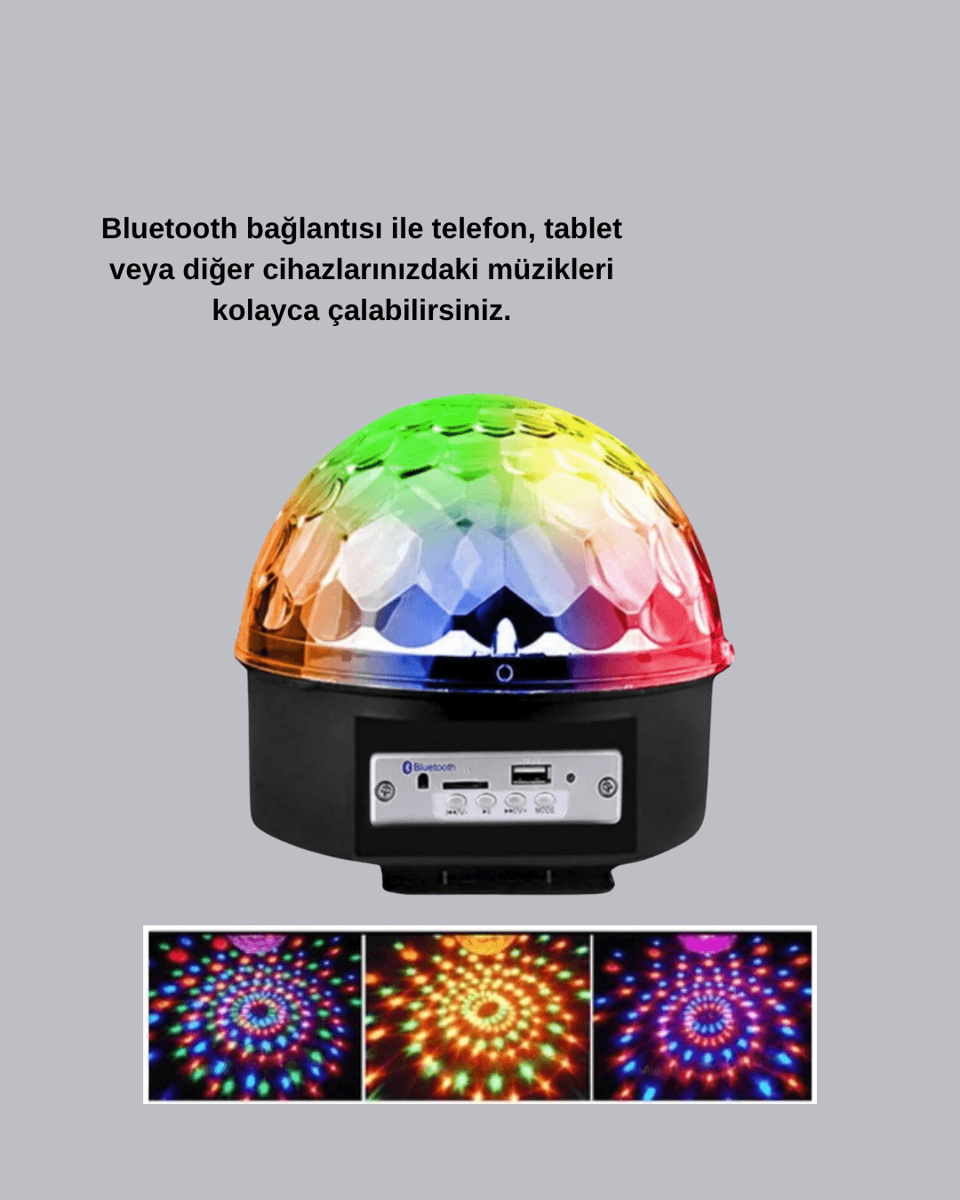 Bluetooth Hoparlörlü LED Disko Işığı Müzik Ritim Duyarlı ve Taşınabilir 3