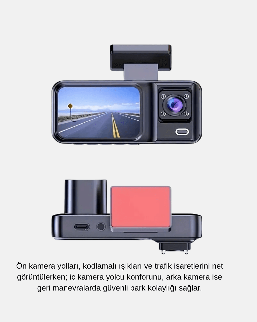 Üç Kameralı Dash Cam 170° Geniş Açılı Full HD Gece Görüşlü 3