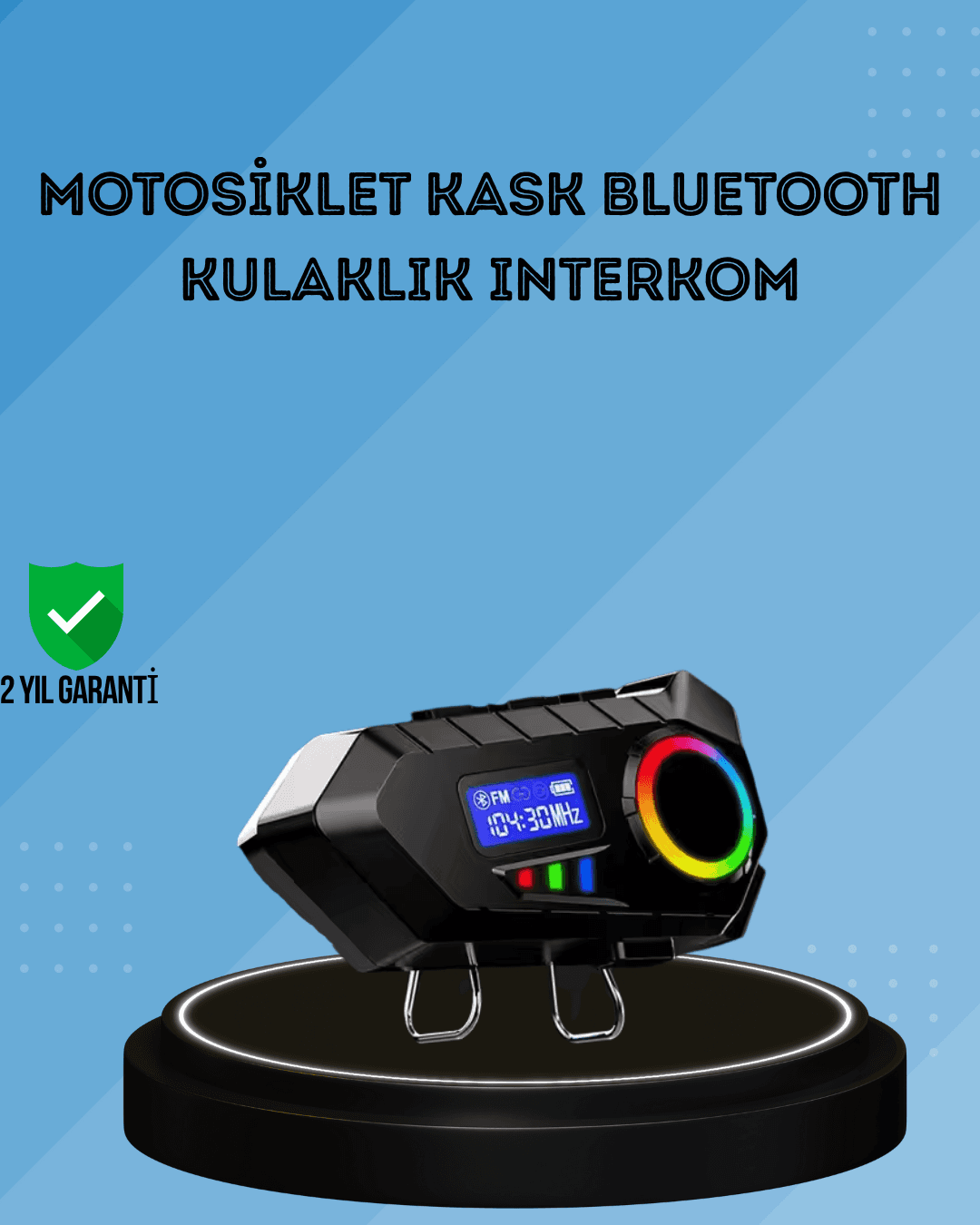 500mAh Bataryalı Bluetooth 5.4  İnterkom LED Ekranlı FM Destekli