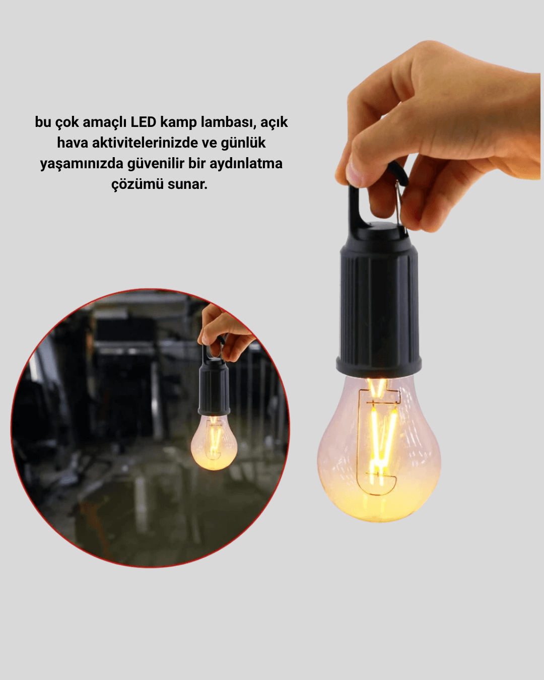 Şarjlı Kancalı LED Lamba – Kamp, Balkon ve Acil Durum Işığı 4