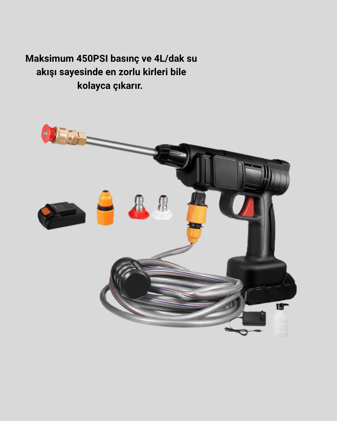 Kablosuz Basınçlı Yıkama Makinesi – 48V Güçlü Motor, 2 Pil ve Köpük Hazneli 4