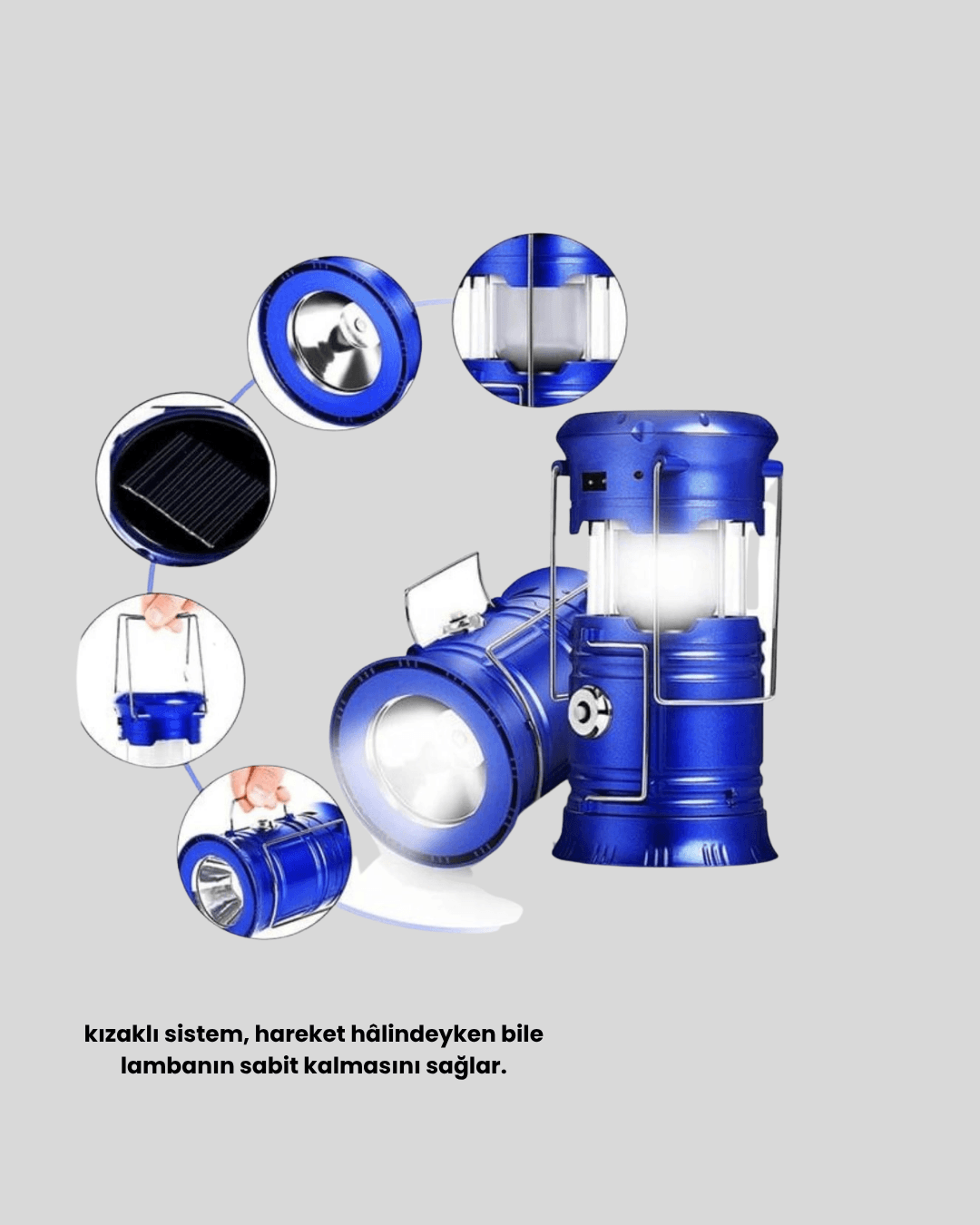 Güneş Enerjili Kamp Lambası Şarjlı Taşınabilir Kompakt Açık Hava Işığı 4