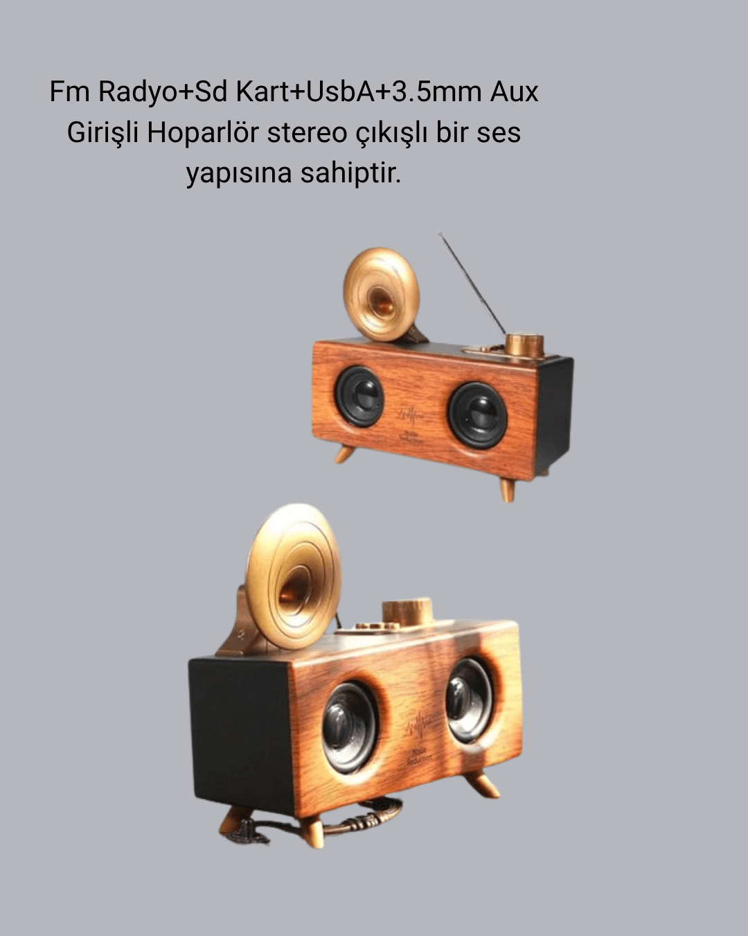 Çift Hoparlörlü Retro Bluetooth Speaker 1800mAh Bataryalı AUX USB SD Kartlı 4