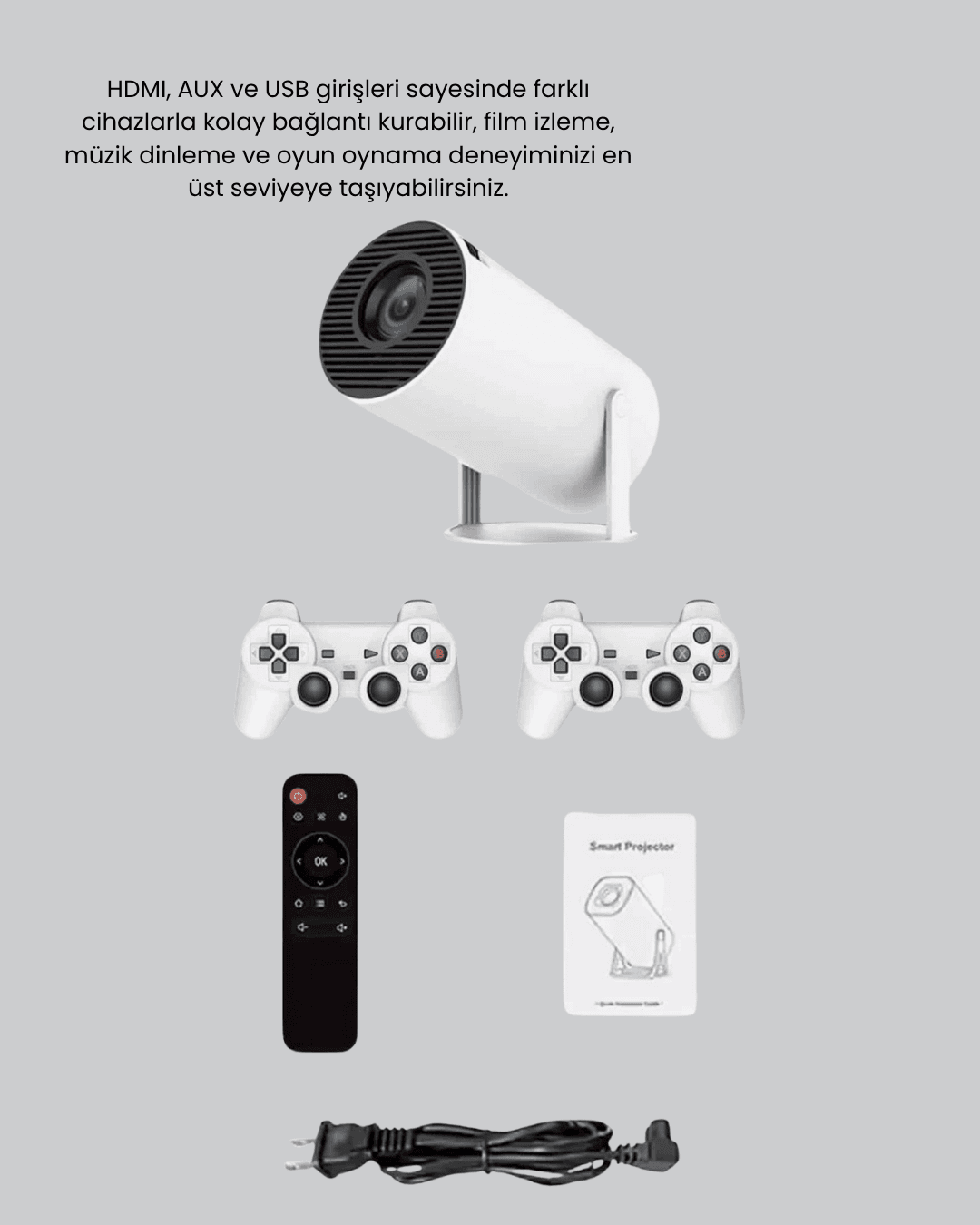 Projeksiyon Cihazı 4K Destekli Kablosuz Bağlantılı Bluetooth 5.0 4