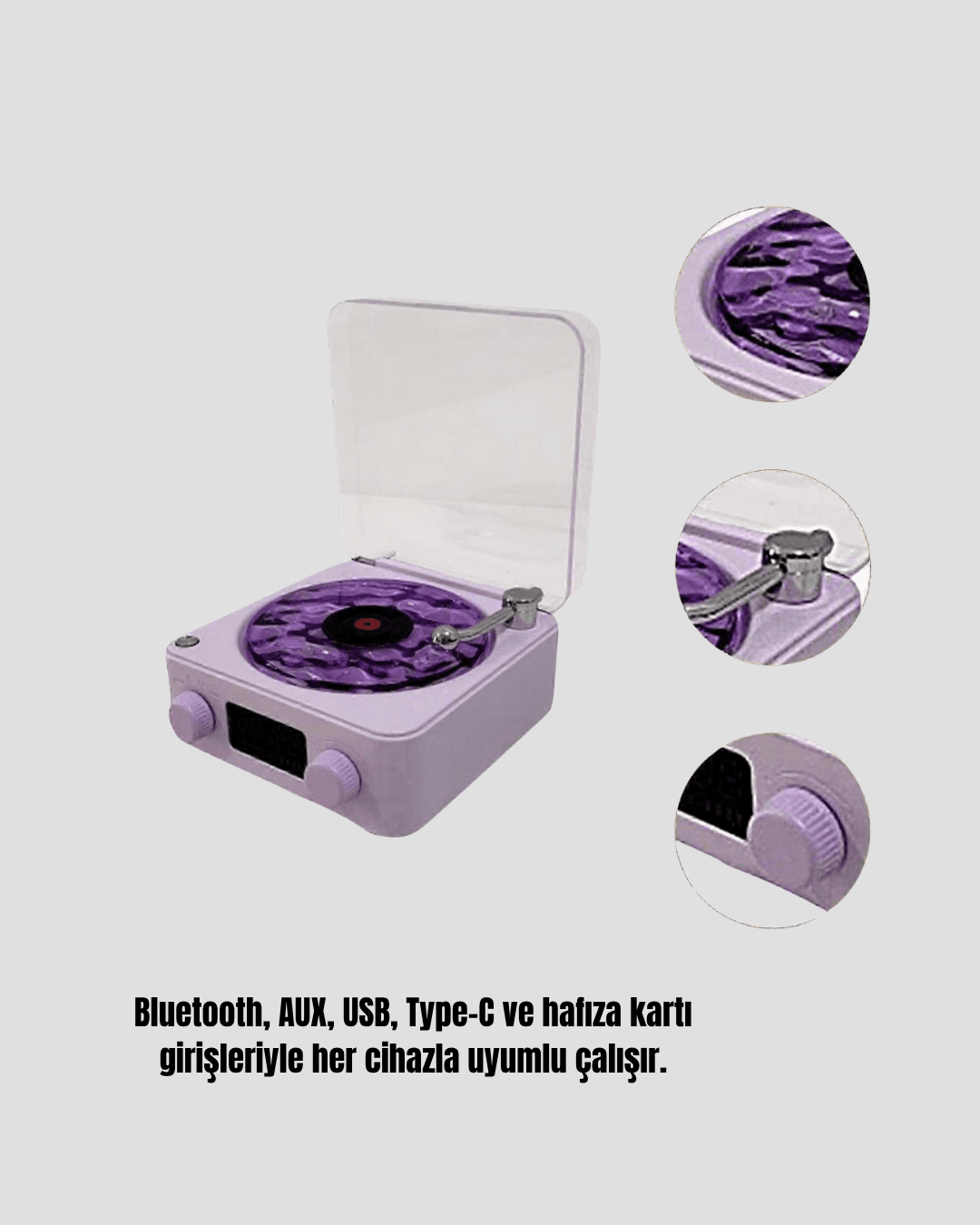Retro Pikap Hoparlör Bluetooth AUX USB Type-C Projektörlü 360° Sesli Taşınabilir 4