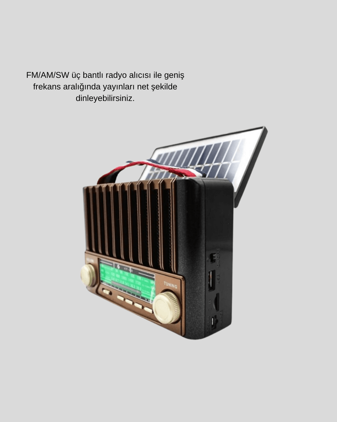 Taşınabilir Hoparlör Güneş Panelli Bluetooth USB SD FM AM SW Radyo 4