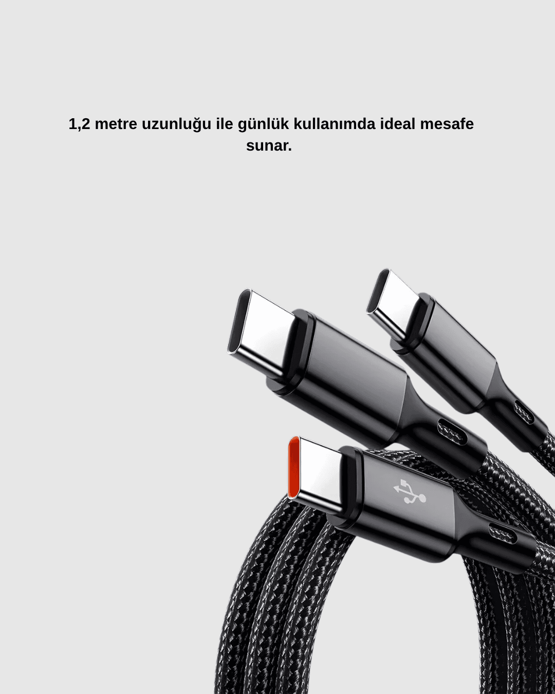 3’ü 1 Arada Şarj Kablosu Type-C iOS Android Uyumlu Hızlı ve Güvenli Şarj 4