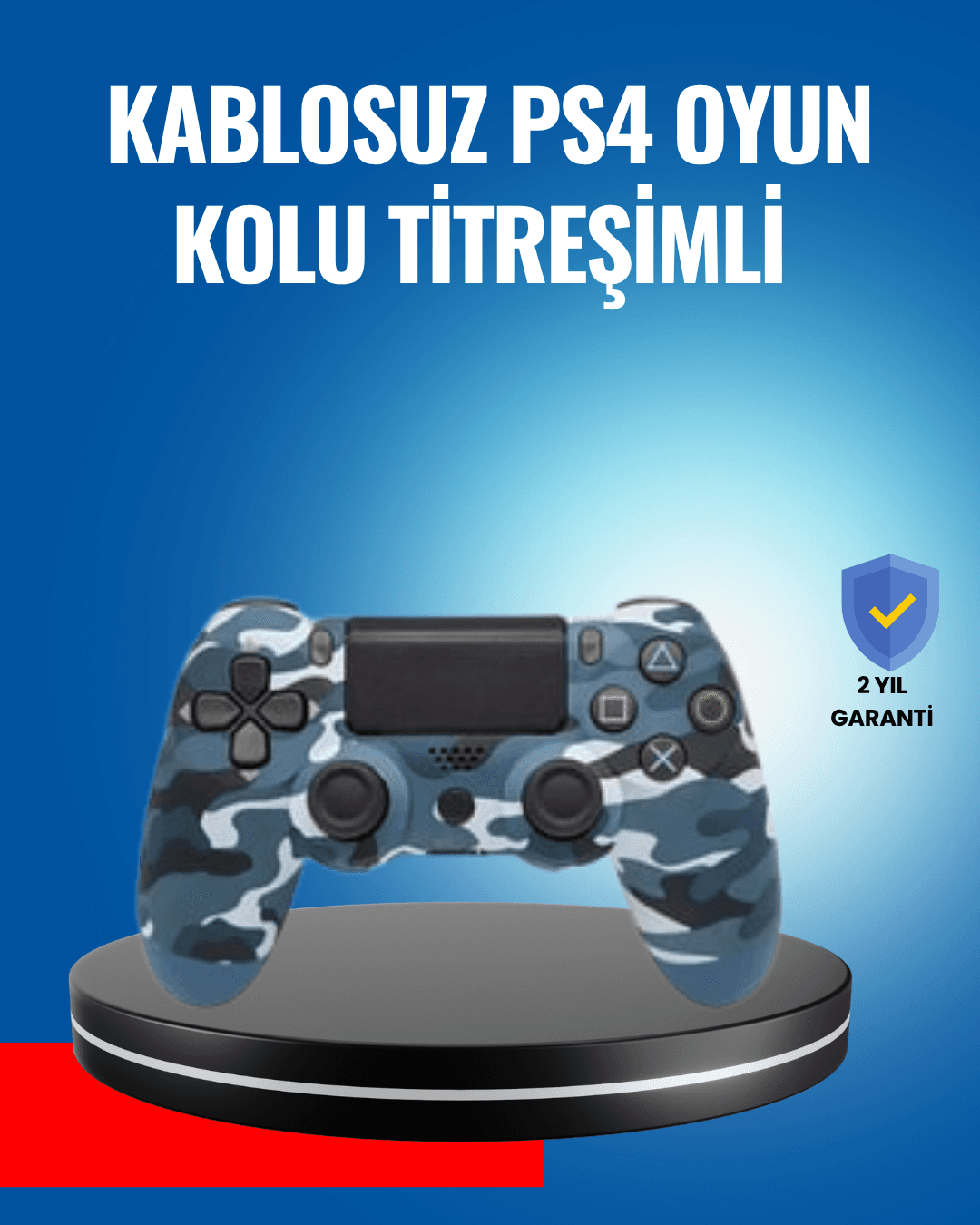 Bluetooth Kablosuz PS4 Gamepad Çift Motorlu Siyah Oyun Kolu