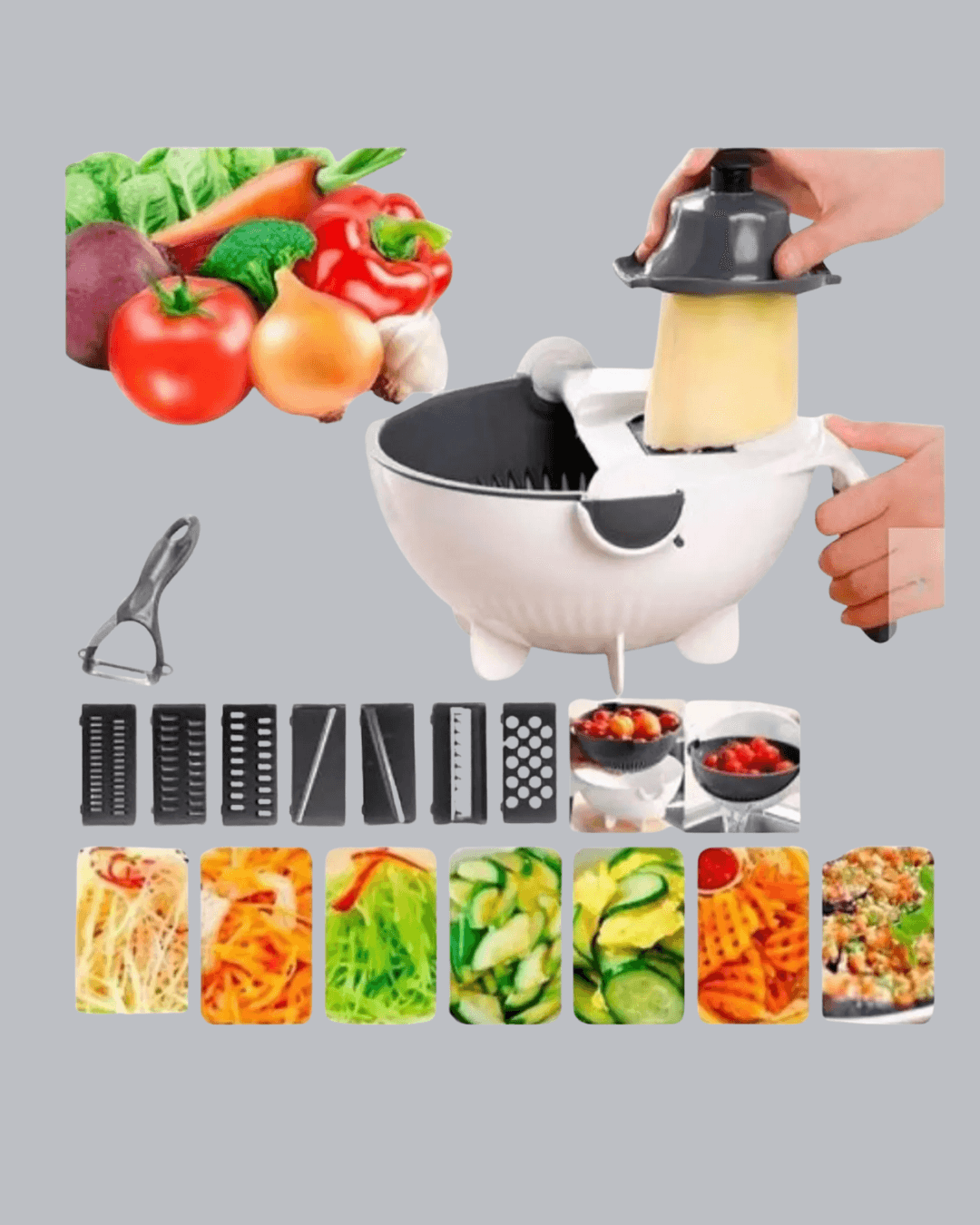 Çok Fonksiyonlu Döner Rende Süzgeç Hazneli Ergonomik Sebze Doğrayıcı 4