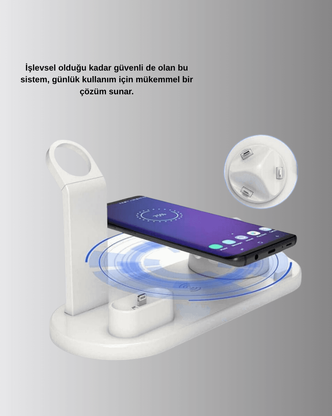 4’lü Apple Kablosuz Şarj Standı iPhone Watch ve AirPods Çoklu Şarjlı 4