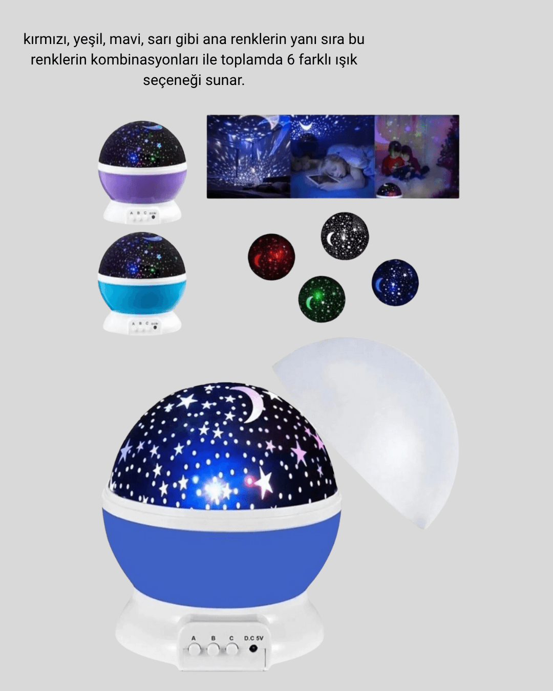 Çocuk Gece Lambası 6 Modlu Renkli LED Enerji Tasarruflu Masal Işığı 5