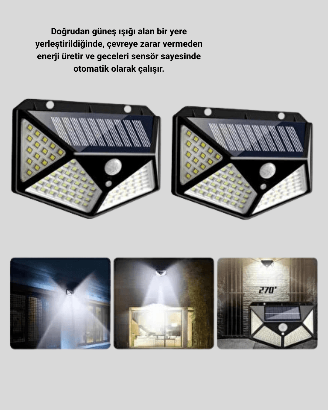 100 LED Solar Lamba Hareket Algılamalı Bahçe Duvar Dış Mekan Aydınlatma 5