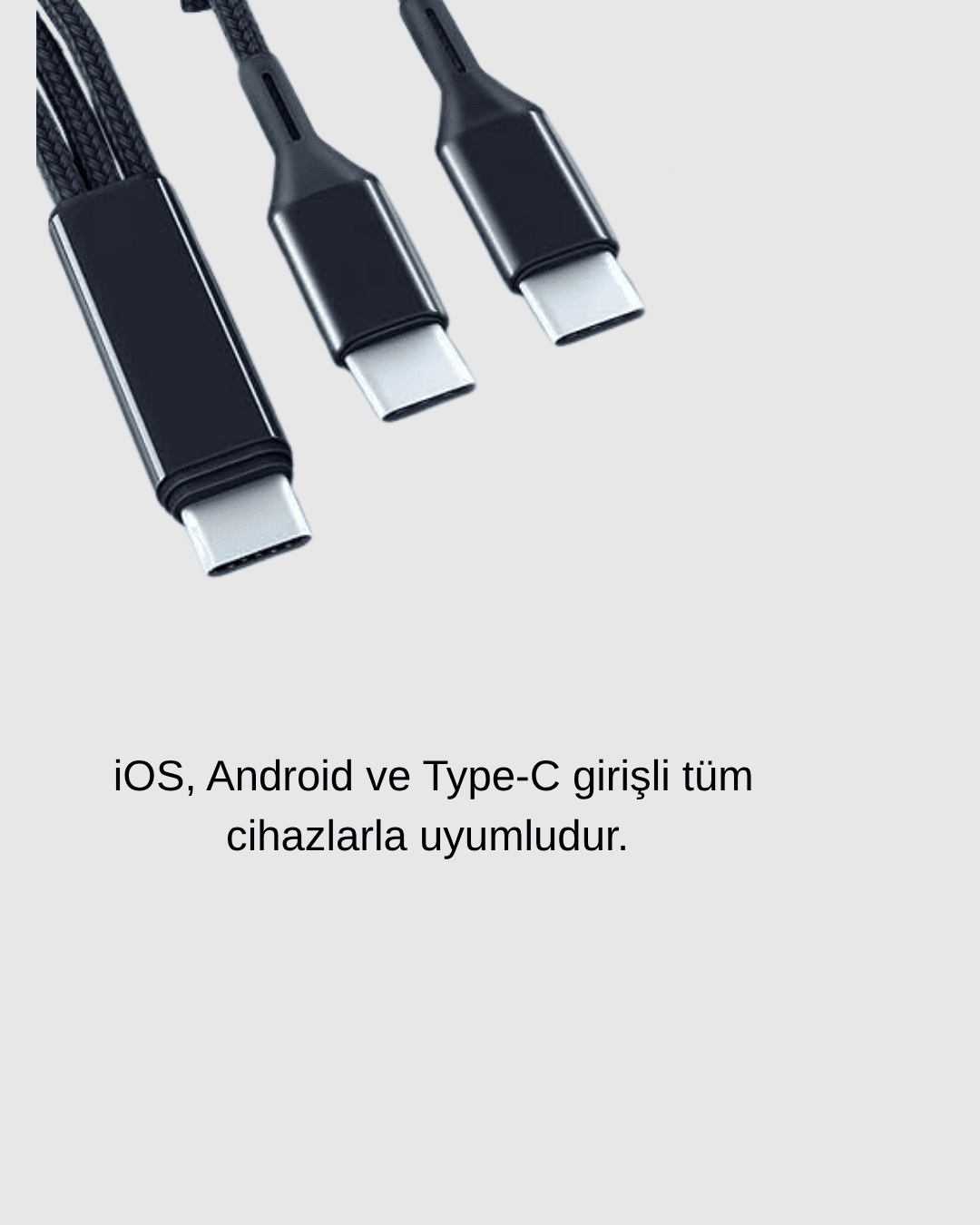 3’ü 1 Arada Şarj Kablosu Type-C iOS Android Uyumlu Hızlı ve Güvenli Şarj 5