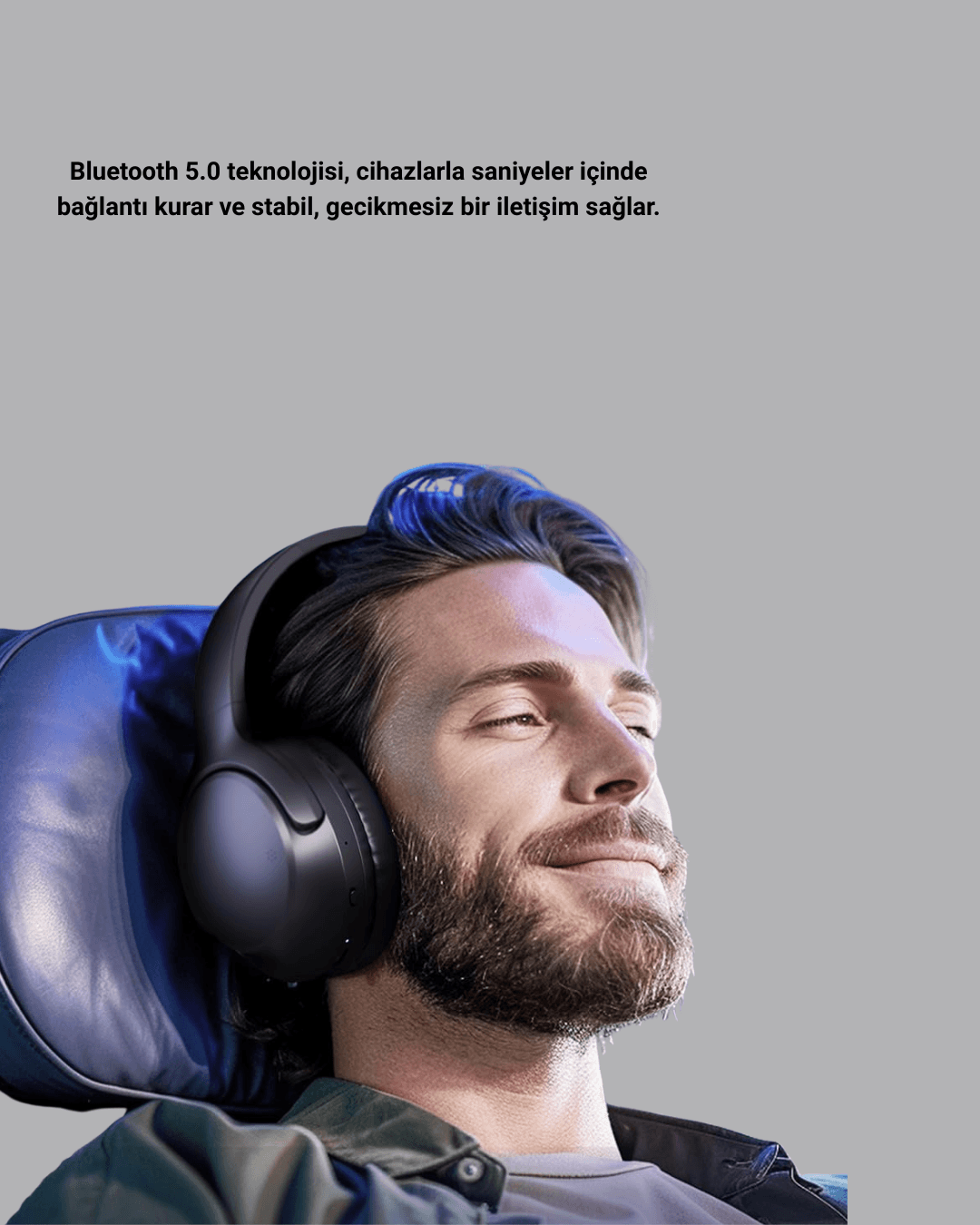 Kablosuz Bluetooth Kulaklık 5.0 18 Saat Kullanım Dinamik Sürücü Siyah 5