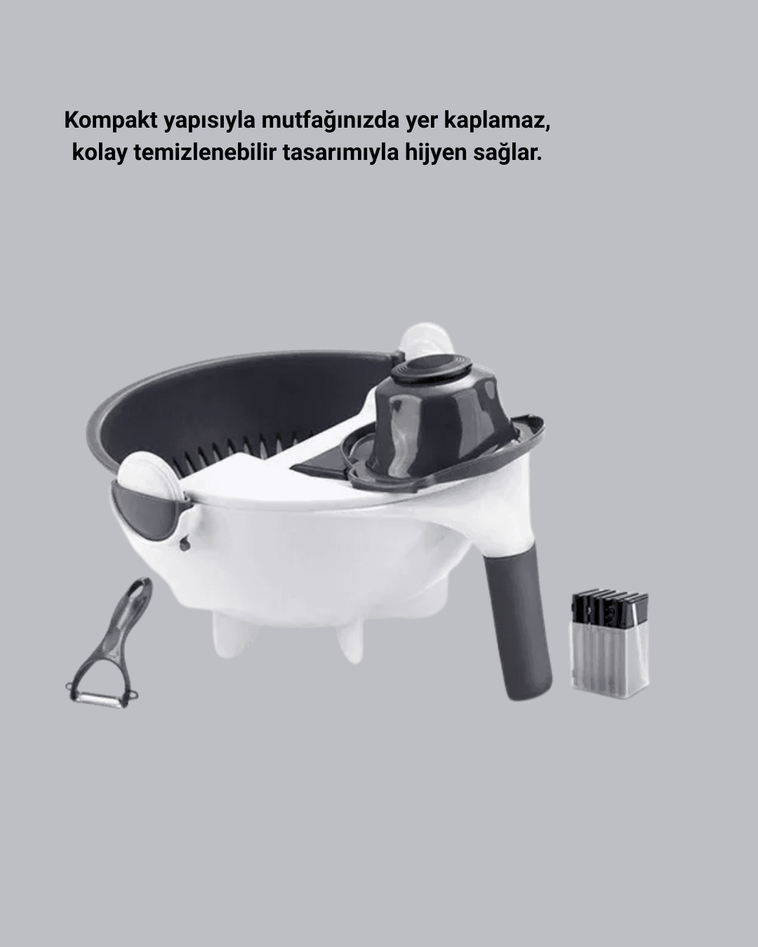 Çok Fonksiyonlu Döner Rende Süzgeç Hazneli Ergonomik Sebze Doğrayıcı 5