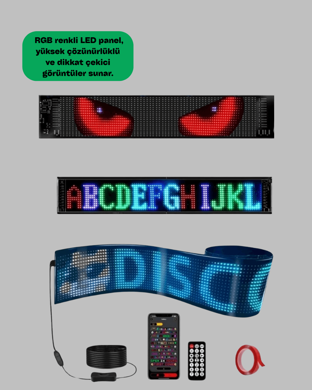 USB Destekli LED Mağaza Tabelası – Renkli RGB Kayan Yazı Paneli 4