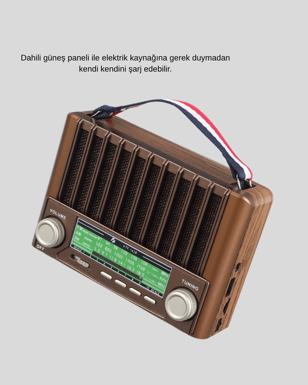 Taşınabilir Hoparlör Güneş Panelli Bluetooth USB SD FM AM SW Radyo 6
