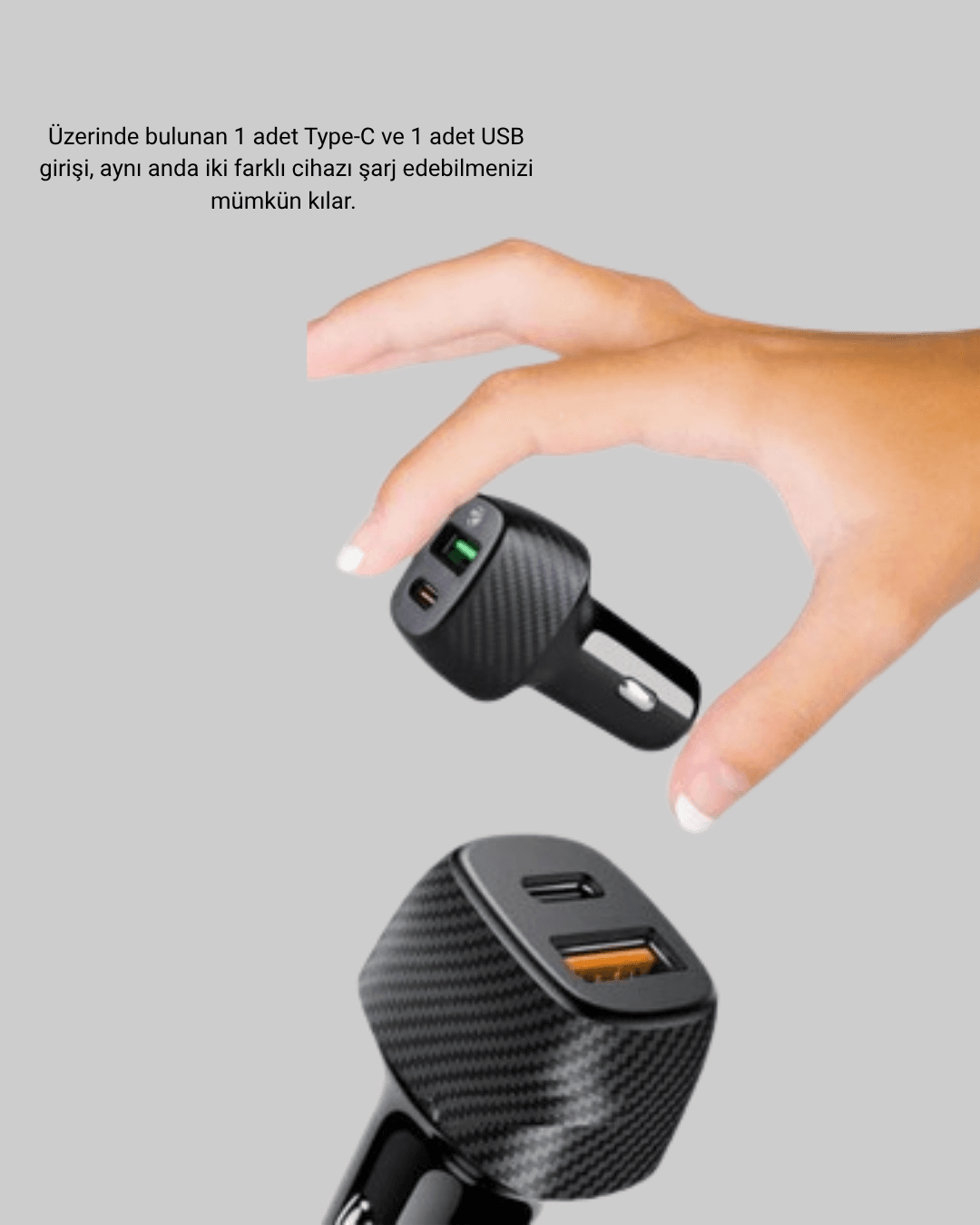 Araç Tipi Hızlı Şarj Adaptörü Type-C PD USB Çift Port Kompakt 6