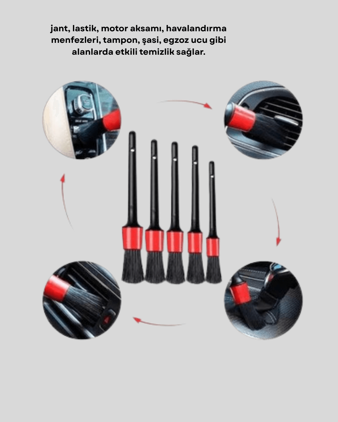 5 Parça Detay Temizlik Fırçası Seti Jant Motor Havalandırma İç Dış Temizlik 6