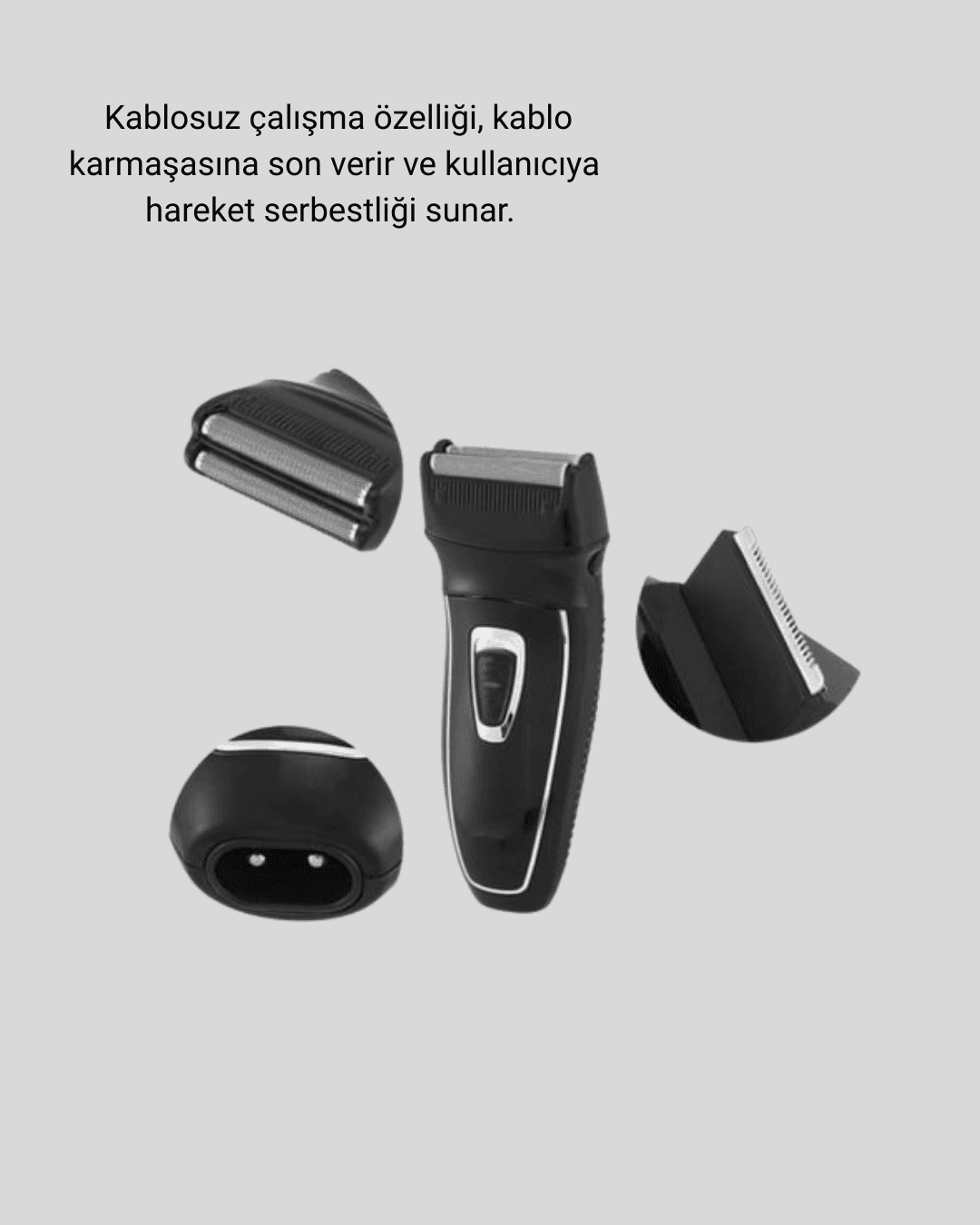Şarjlı Kablosuz Tıraş Makinesi Çift Başlık Kuru Tıraş Ergonomik Taşınabilir 6