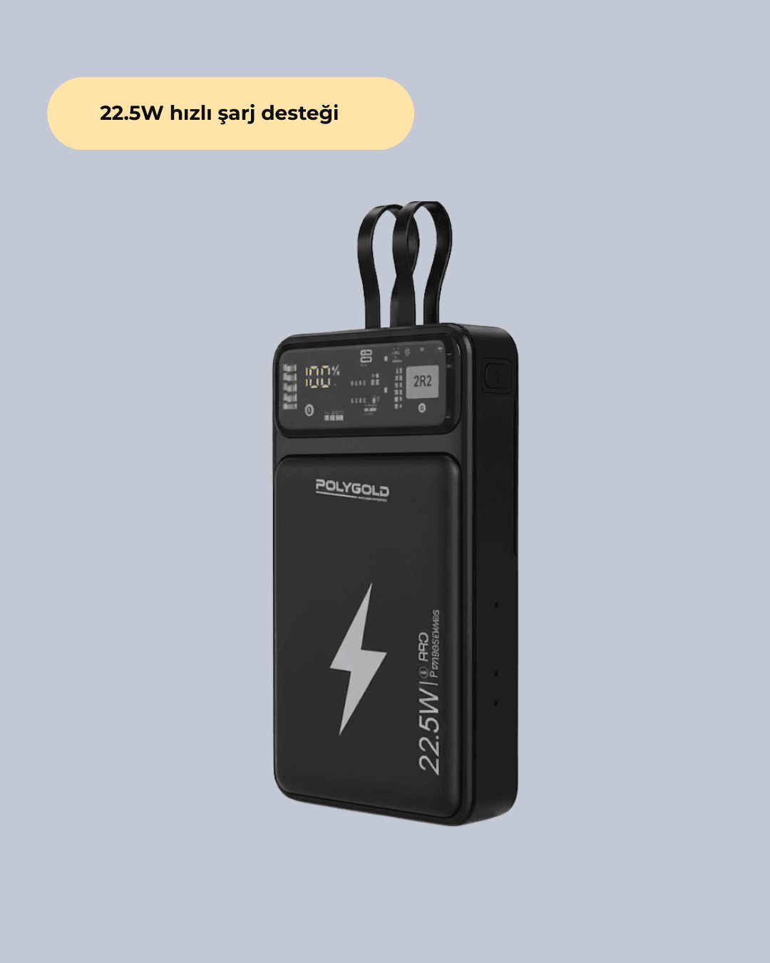 Powerbank Dahili Ekranlı 10000 mAh Çift Kablolu 4