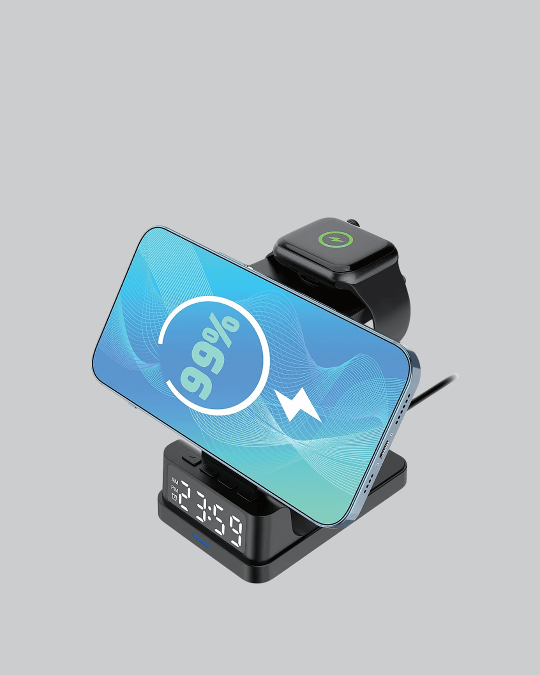 Dijital Saatli Kablosuz Şarj İstasyonu – 3’ü 1 Arada Apple Uyumlu Hızlı Şarj ve LED Ekran 3