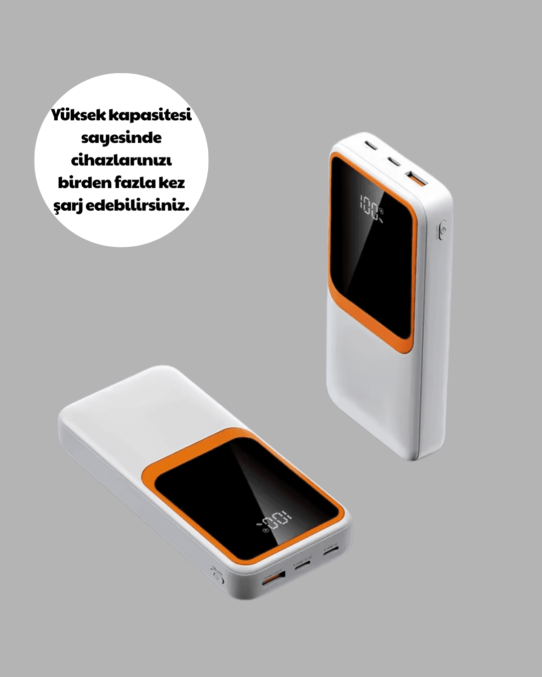 10000 mAh Taşınabilir Powerbank – Çift Çıkışlı Type-C ve Lightning Uyumlu 4