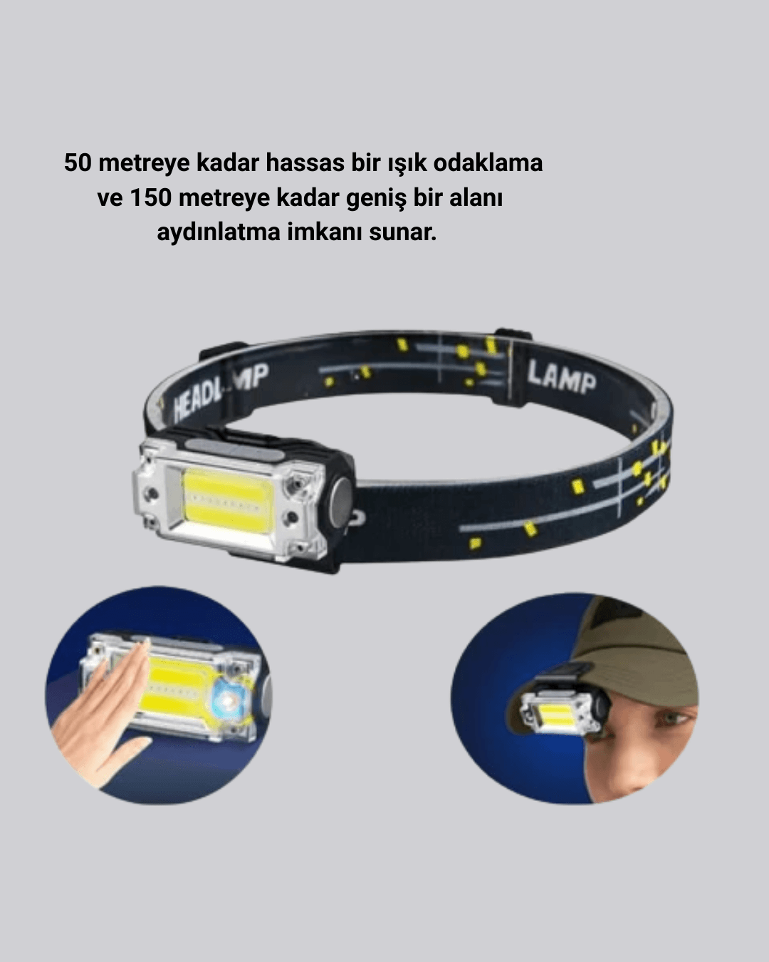 USB Şarjlı Mini LED KAFA Feneri 50m Odak 150m Geniş Aydınlatm 6