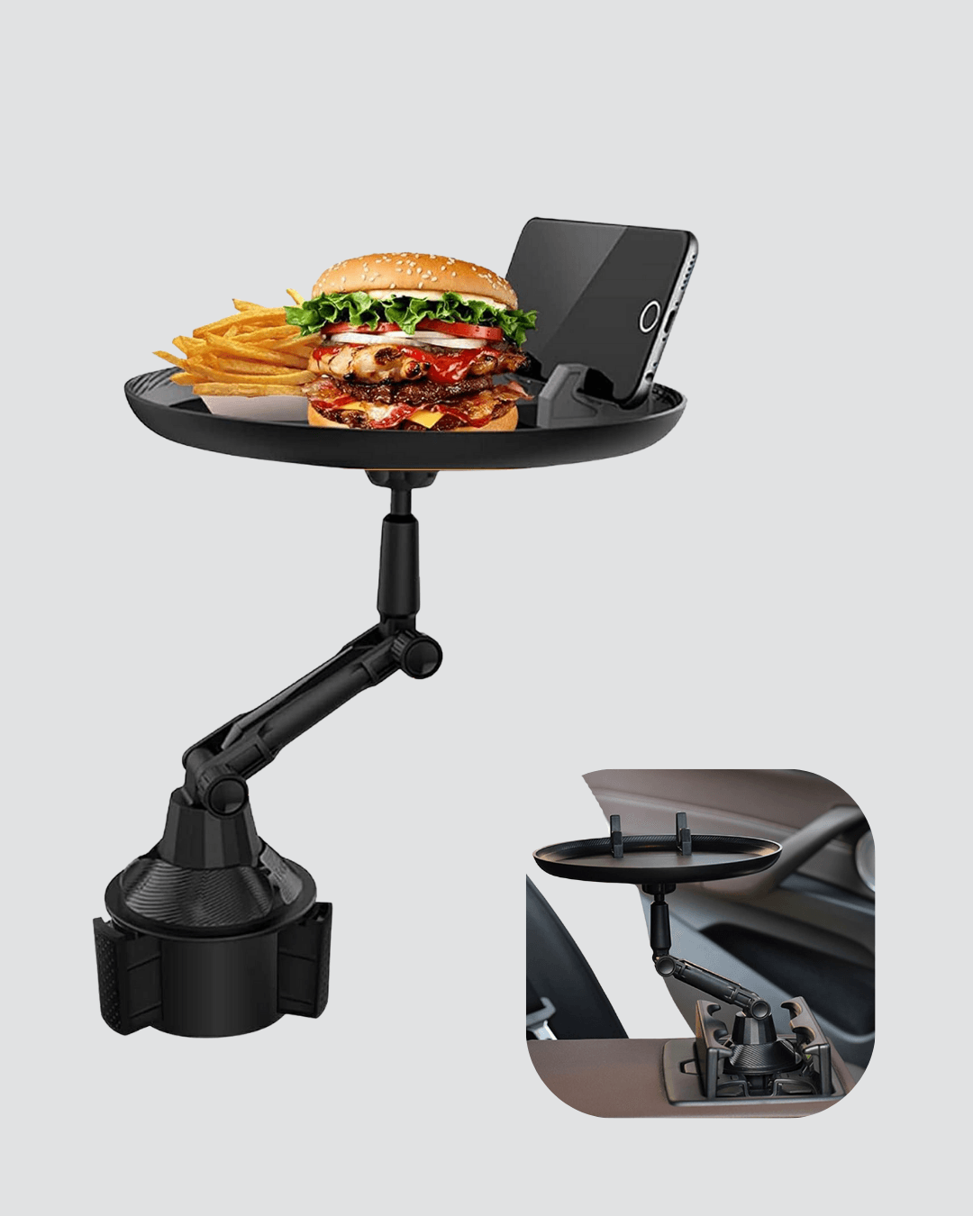 360° Döner Araç Bardaklık Tepsisi Geniş Yemek Alanlı Telefon Standlı 3