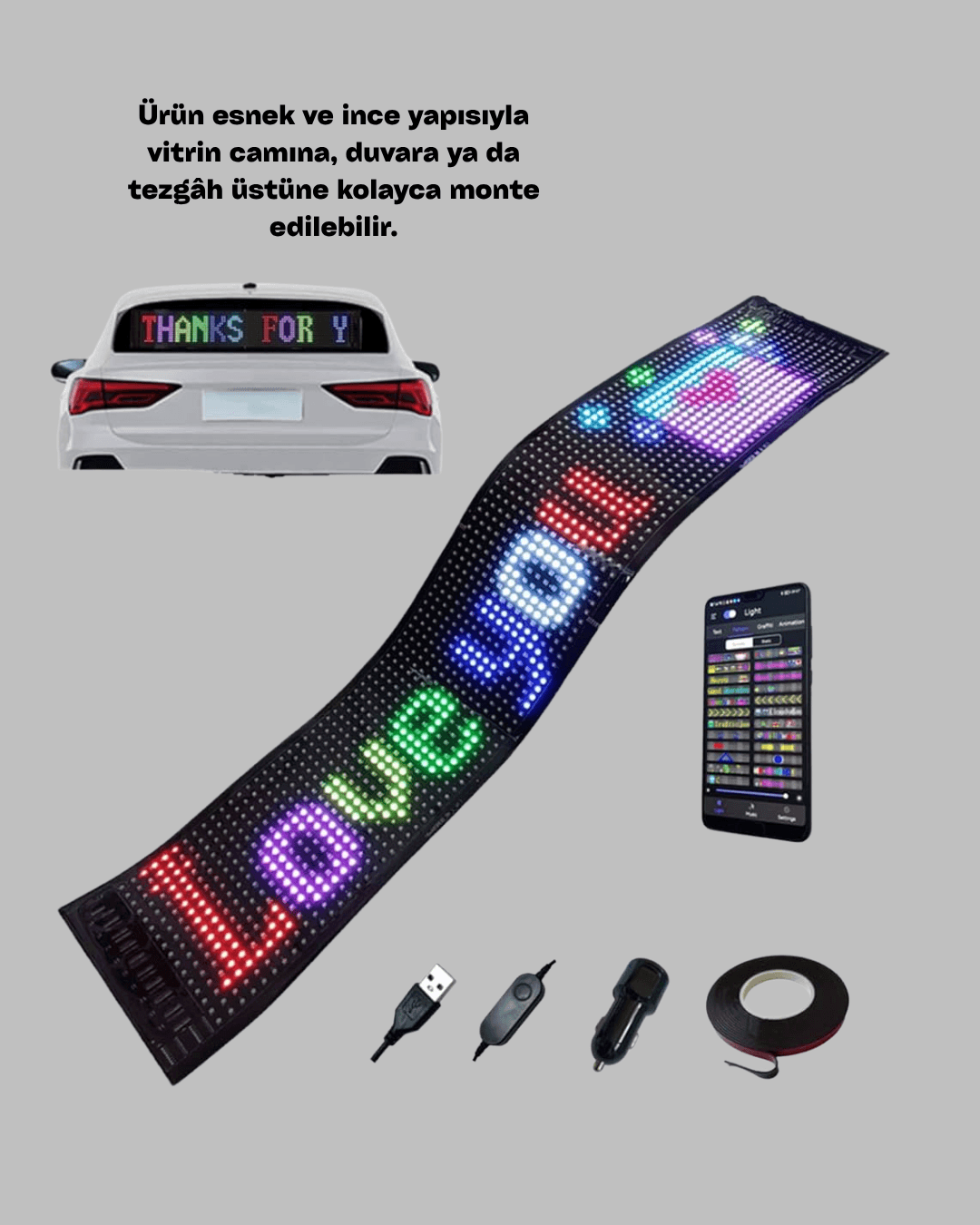 USB Destekli LED Mağaza Tabelası – Renkli RGB Kayan Yazı Paneli 5