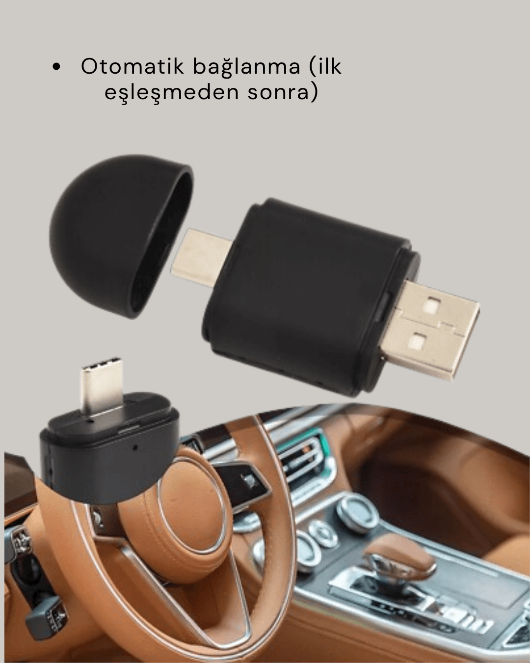 Kablosuz CarPlay ve Android Auto Adaptörü – USB-A & Type-C Girişli Akıllı Dönüştürücü 3