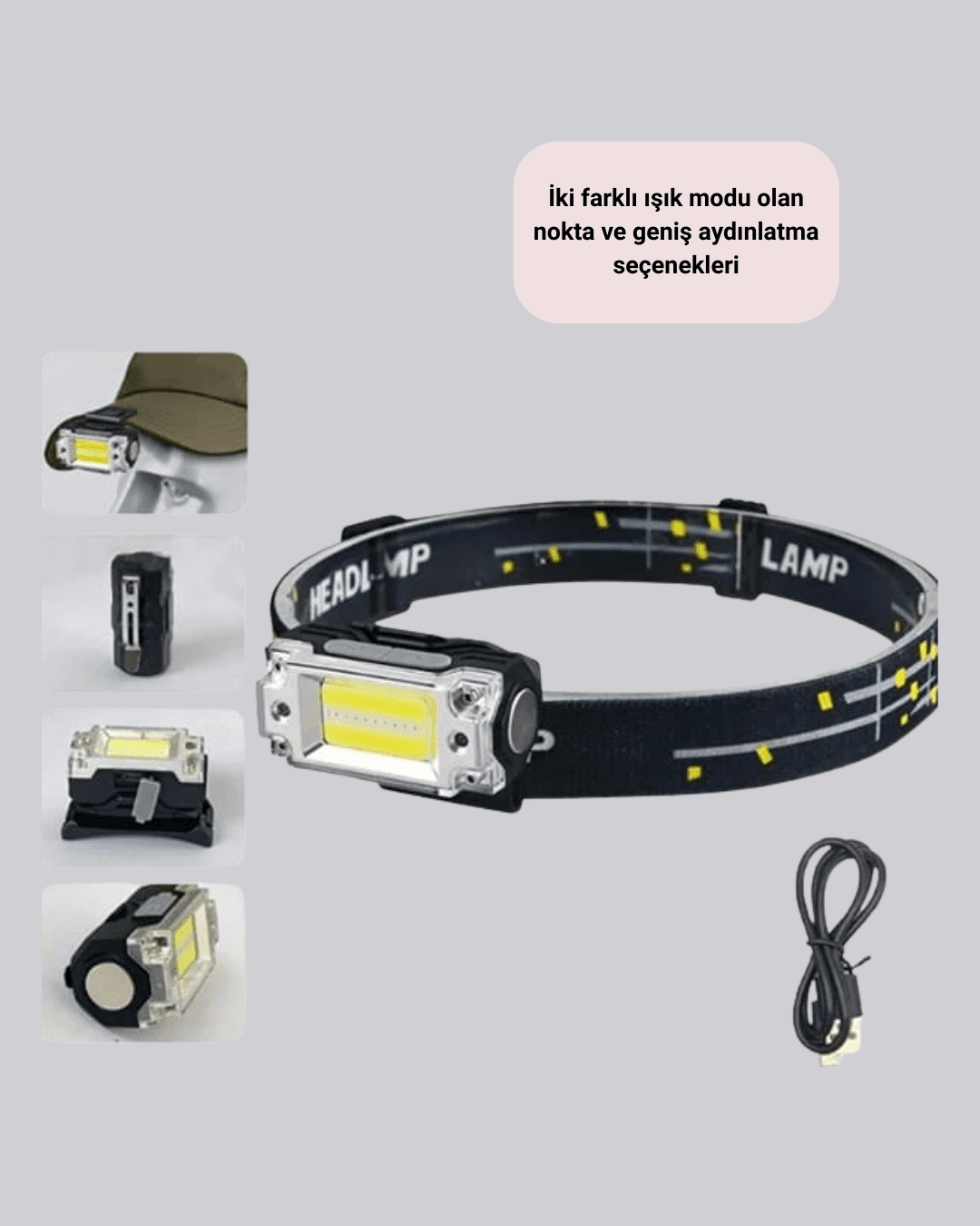 USB Şarjlı Mini LED KAFA Feneri 50m Odak 150m Geniş Aydınlatm 5