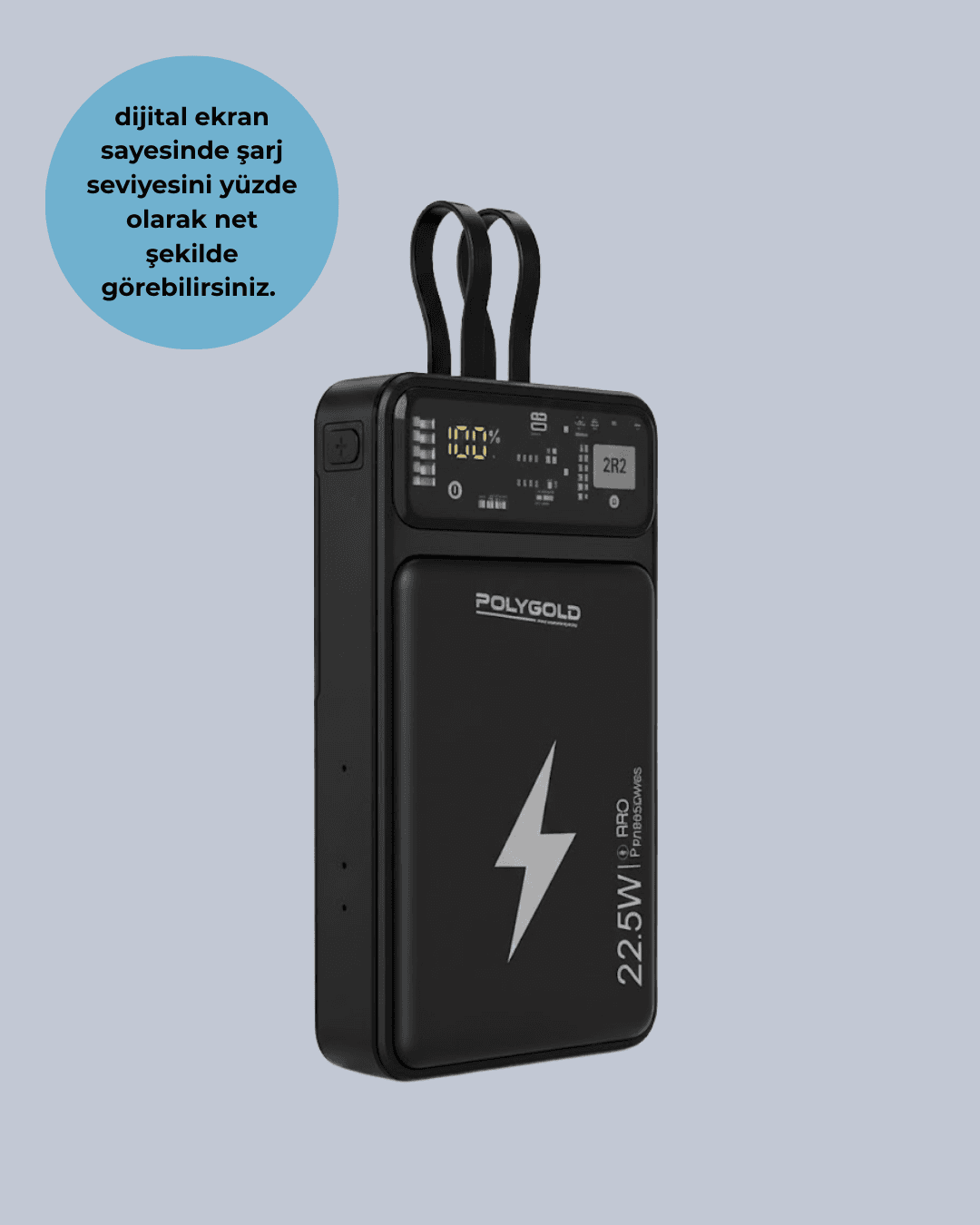 Powerbank Dahili Ekranlı 10000 mAh Çift Kablolu 5