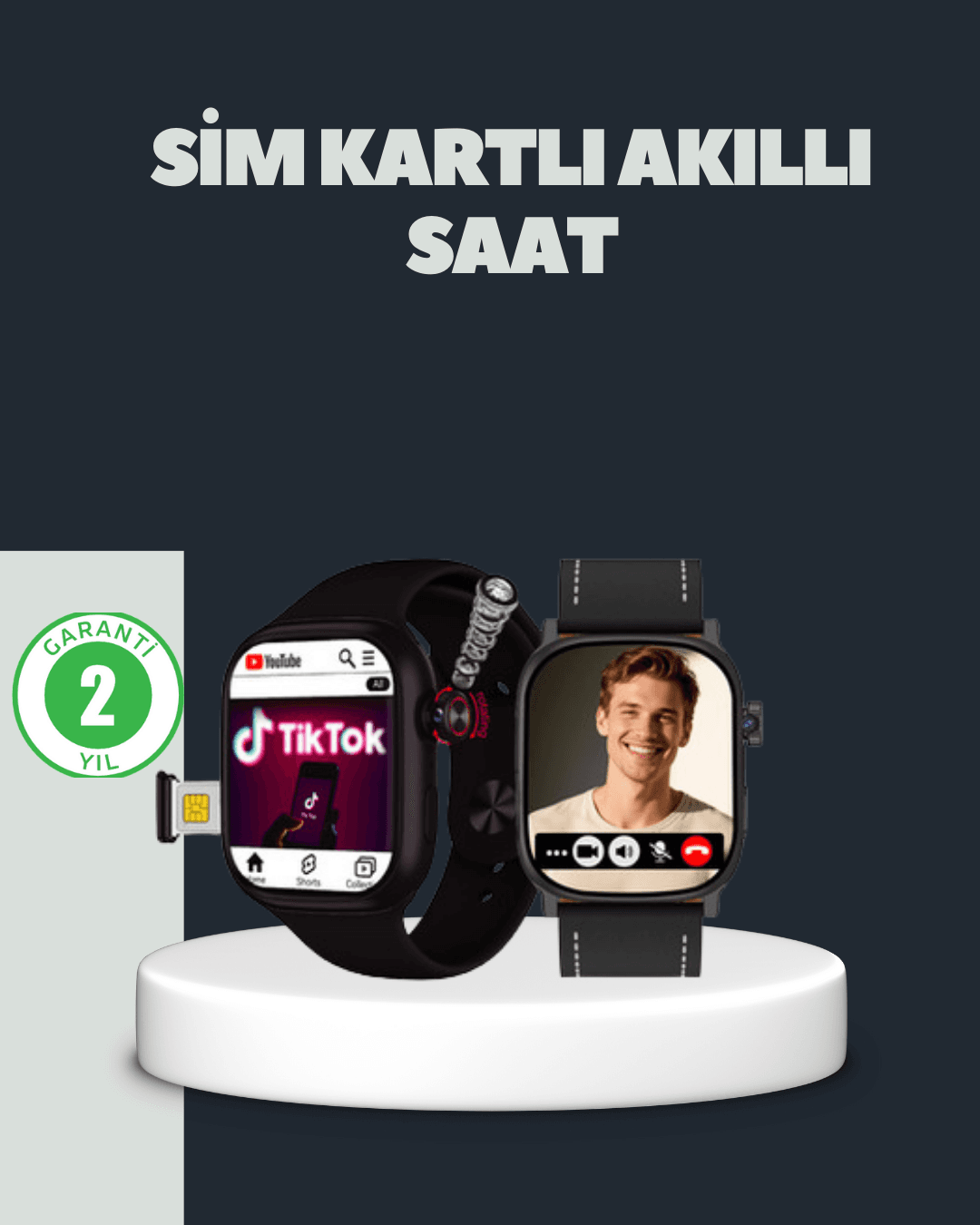 SIM Kartlı GPS Destekli Akıllı Saat Sesli Görüşmeli Nabız Uyku Takibi Deri Kordon