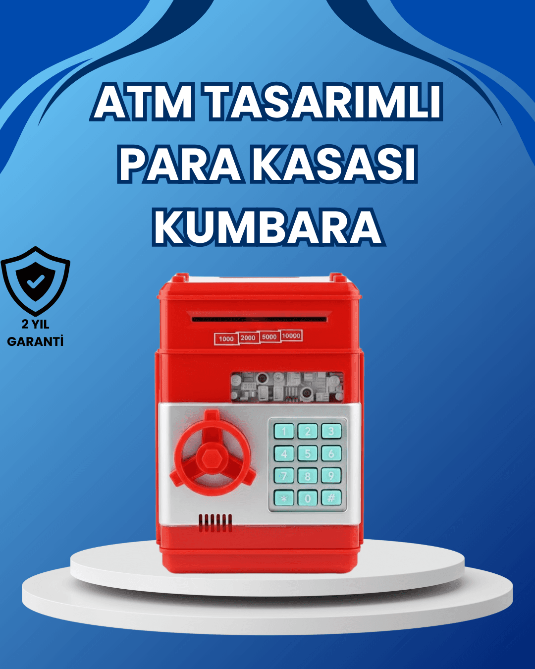Kırmızı ATM Tasarımlı Şifreli Para Kasası Kumbara - Güvenli ve Eğlenceli Birikim