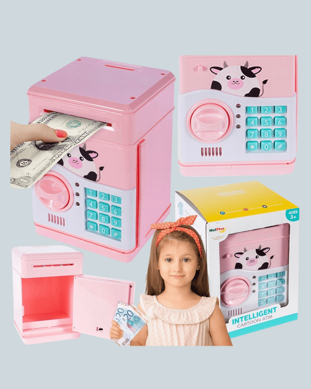 Pembe Şifreli Eğitici ATM Kasa Çocuk Kumbarası 6