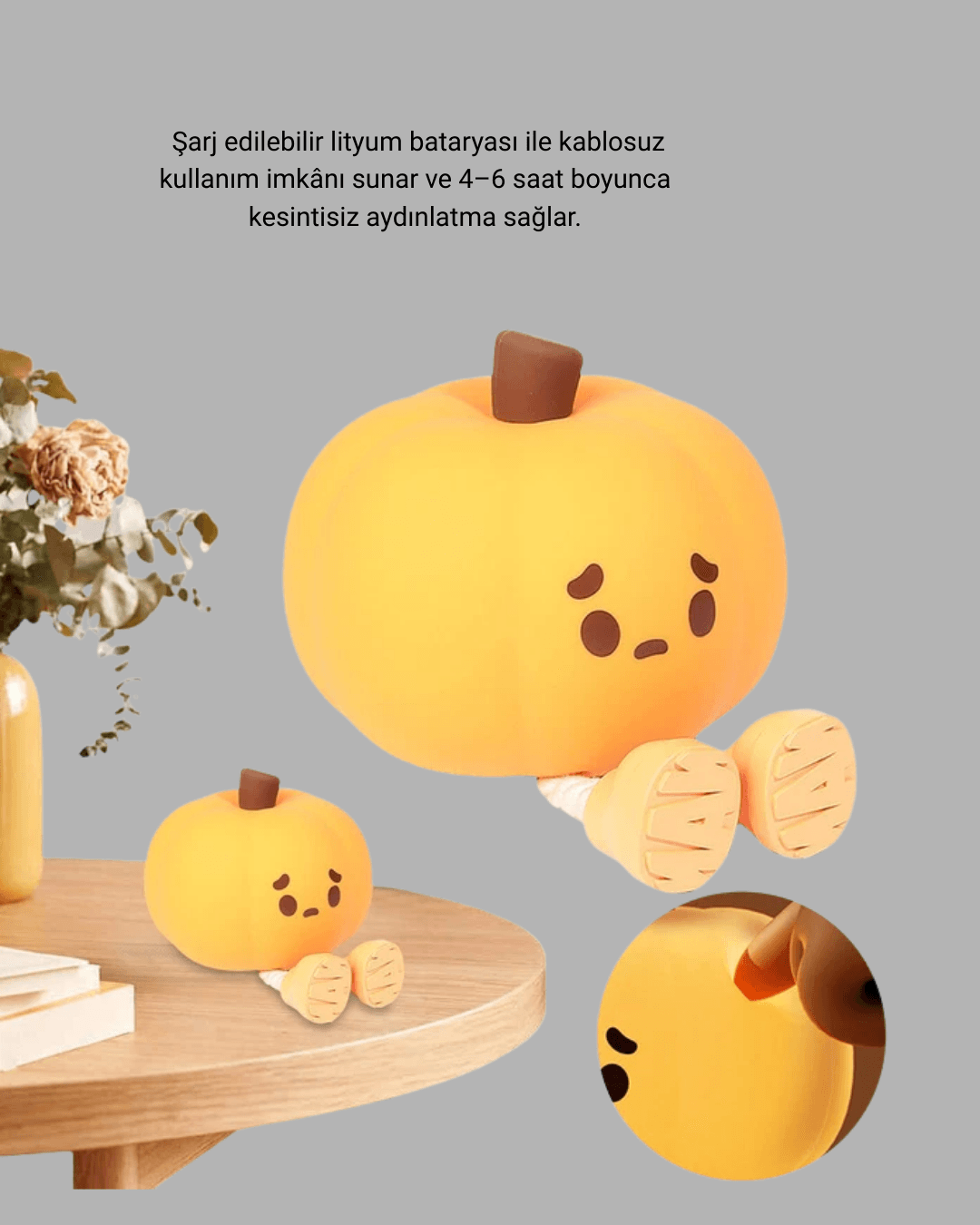 Pumpkin LED Gece Lambası Üç Kademeli Işık Ayarlı 6