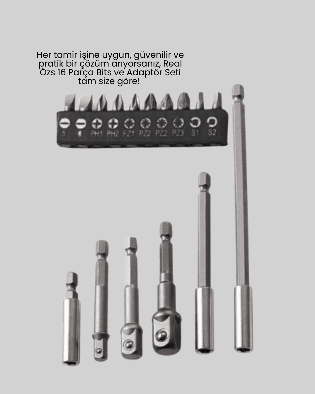 Ergonomik 16 Parça Bits Tornavida Uç ve Adaptör Seti 6