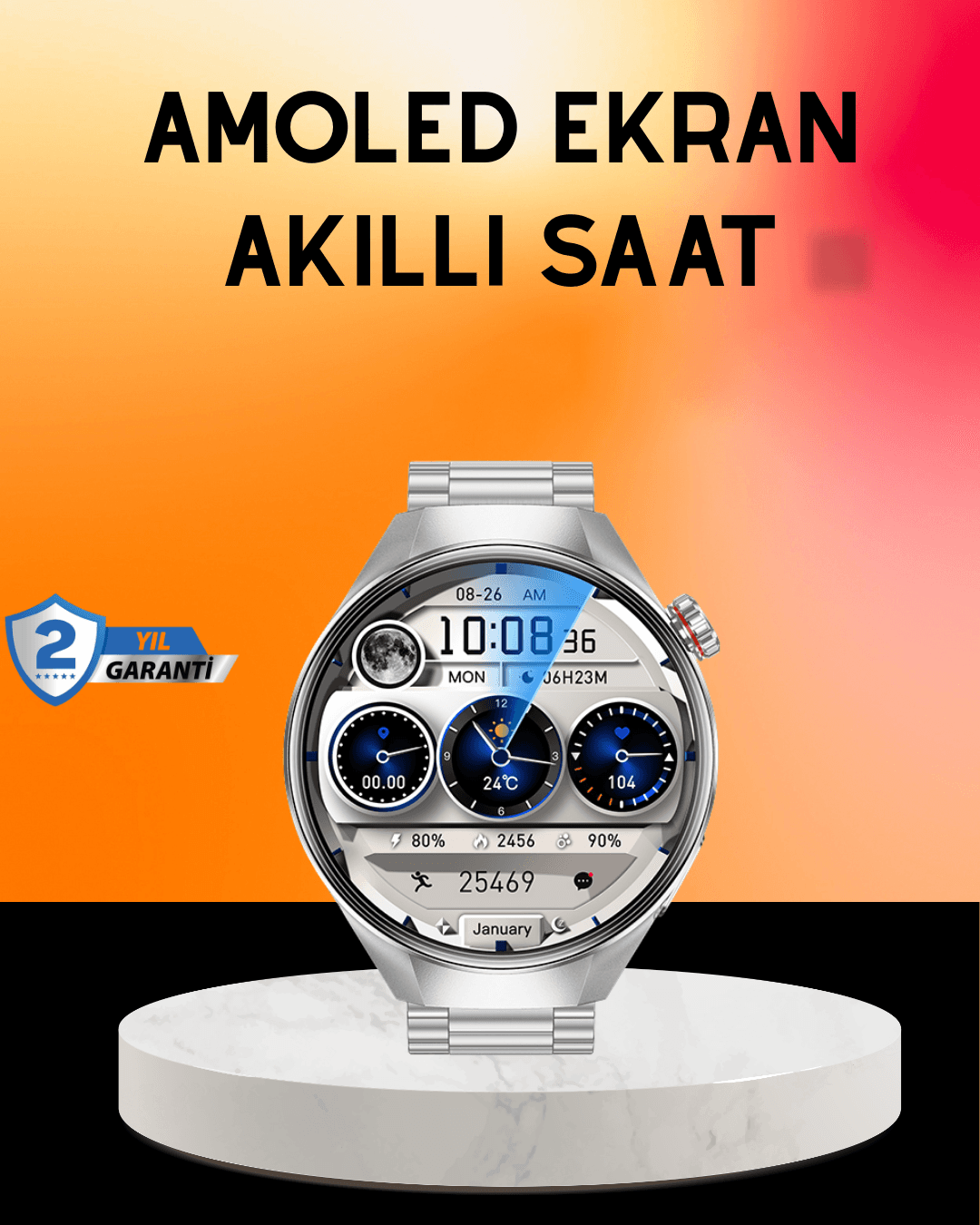 Akıllı Saat AMOLED Ekran Bluetooth Aramalı – Nabız, Uyku ve Spor Takipli